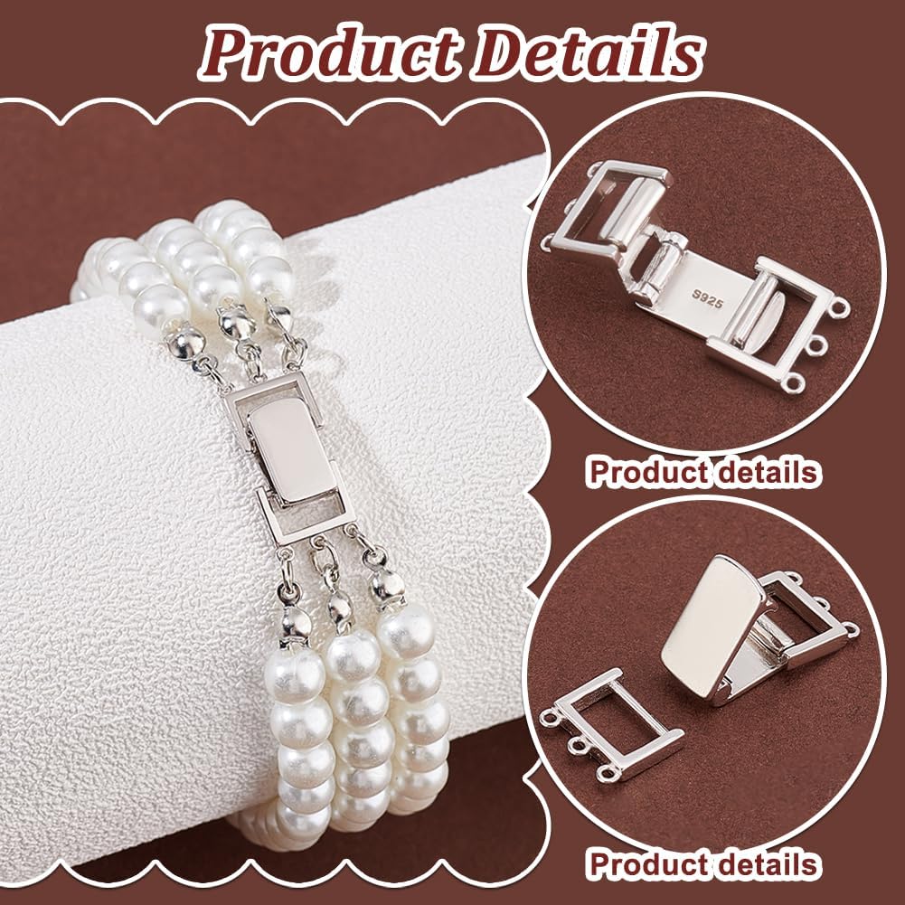 PH PandaHall 925 Sterling Silver Layered Detangler Clasp 3 Strands Necklace Layering Clasps Necklace Connectors Bar Links Slide Lock for Jewellery Making DIY Crafts, Silver 20x9x4mm, Hole: 0.8mm