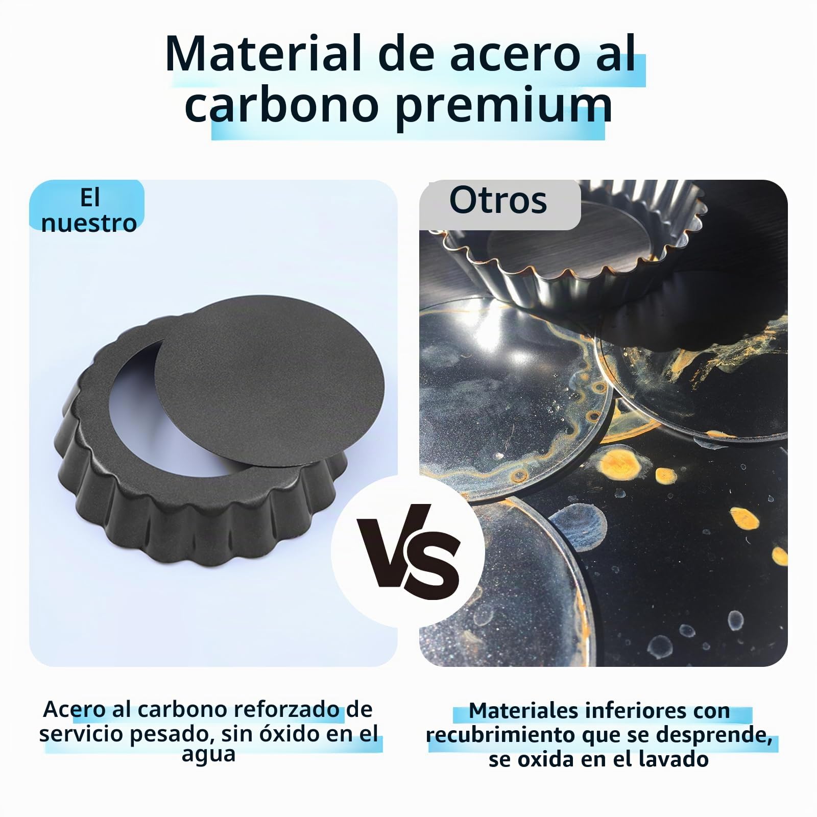 10 Piezas Molde Quiche Desmontable Base, Antiadherentes Molde para Tartaletas 4 inch / 10 cm X 10, Redondo Molde para Quiche Tarta, Acero al Carbono
