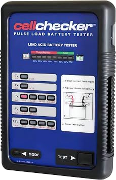 SDI CELL03 Lead Acid Pulse Load Battery Tester; 8 LEDs Display; Tests 2V, 4V, 6V, 8V, or 12V Batteries up to 200AH; Auto Shut-Off