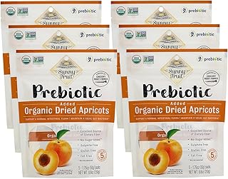 Sunny Fruit Organic Prebiotic Apricots - 6 Bags (30 Individual Portion Packs) | No Preservatives, No Sugar Added | Convenient Snack Packs with Prebiotic Fiber | ORGANIC, NON-GMO, KOSHER, HALAL
