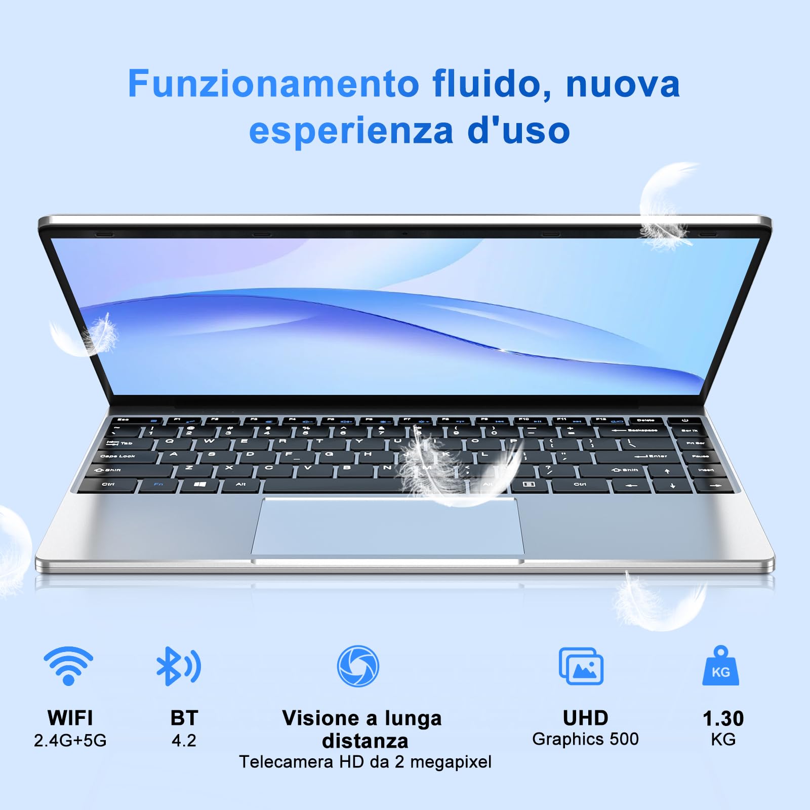 PC Portatile Win11 Computer Portatile Notebook 14 Pollici 6GB 256GB Estensioni SSD 1TB, Laptop Celeron N4020 fino a 2.8GHz, 5000mAh 2.4/5G WiFi 1080FHD BT4.2 USB3.0 Tastiera Italiana Membrana-Argenteo