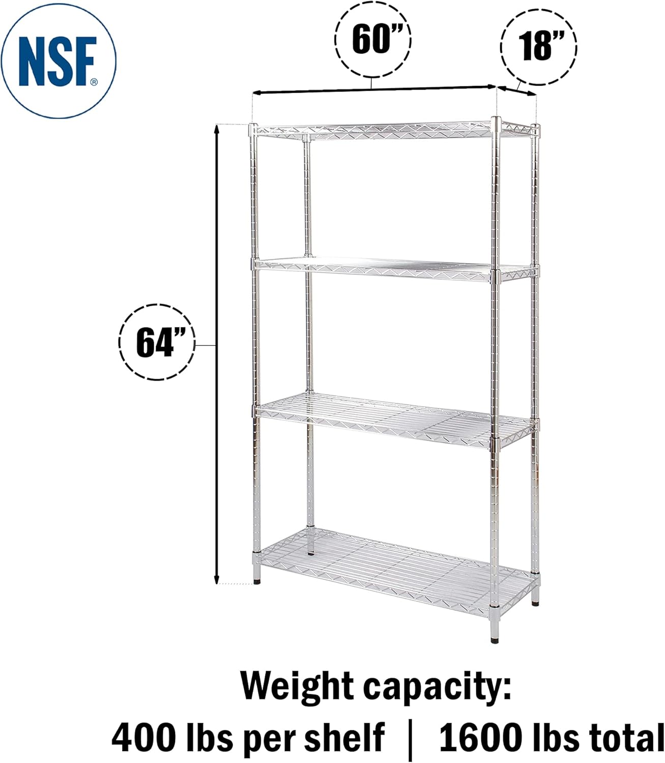Flаѕh Dеаlѕ - 50% оƒƒ 18 Deep x 60 Wide x 64 High 4 Tier Chrome Wire Shelving Kit | NSF Commercial Storage Rack Unit