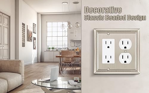 Vista 475 de Henne Bery Sunken Pearls - placa decorativa de pared para interruptor (Palanca simple, 2 unidades, níquel satinado)