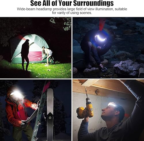 Miniatura 7 de Faro LED recargable de 1000 lúmenes de haz ancho de 230, lámpara de cabeza recargable USB con luz trasera roja, faros delanteros impermeables