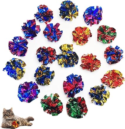 Cat Toys 20 Packs Interactive Crinkle Ball, 2.3 Inch Bright Colors Cat Ball Toys to Attract and Engage Cats, Beat Boredom, Boost Exercise, and Promote a Healthy Lifestyle for Indoor Cats