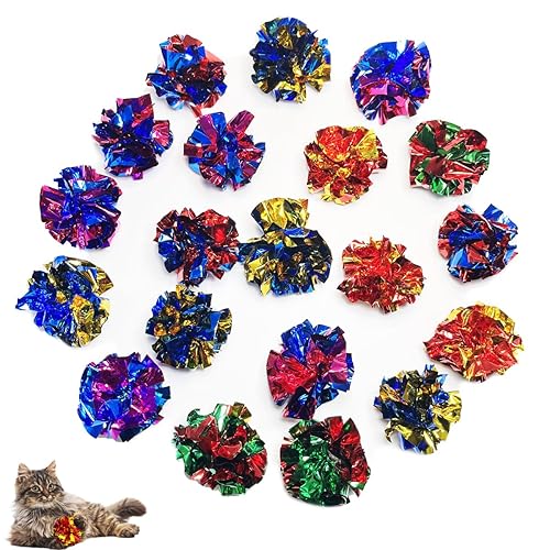 QUVOVID Cat Toys 20 Packs Interactive Crinkle Ball, 2.3 Inch Bright Colors Cat Ball Toys to Attract and Engage Cats, Beat Boredom, Boost Exercise, and Promote a Healthy Lifestyle for Indoor Cats - 20 Packs