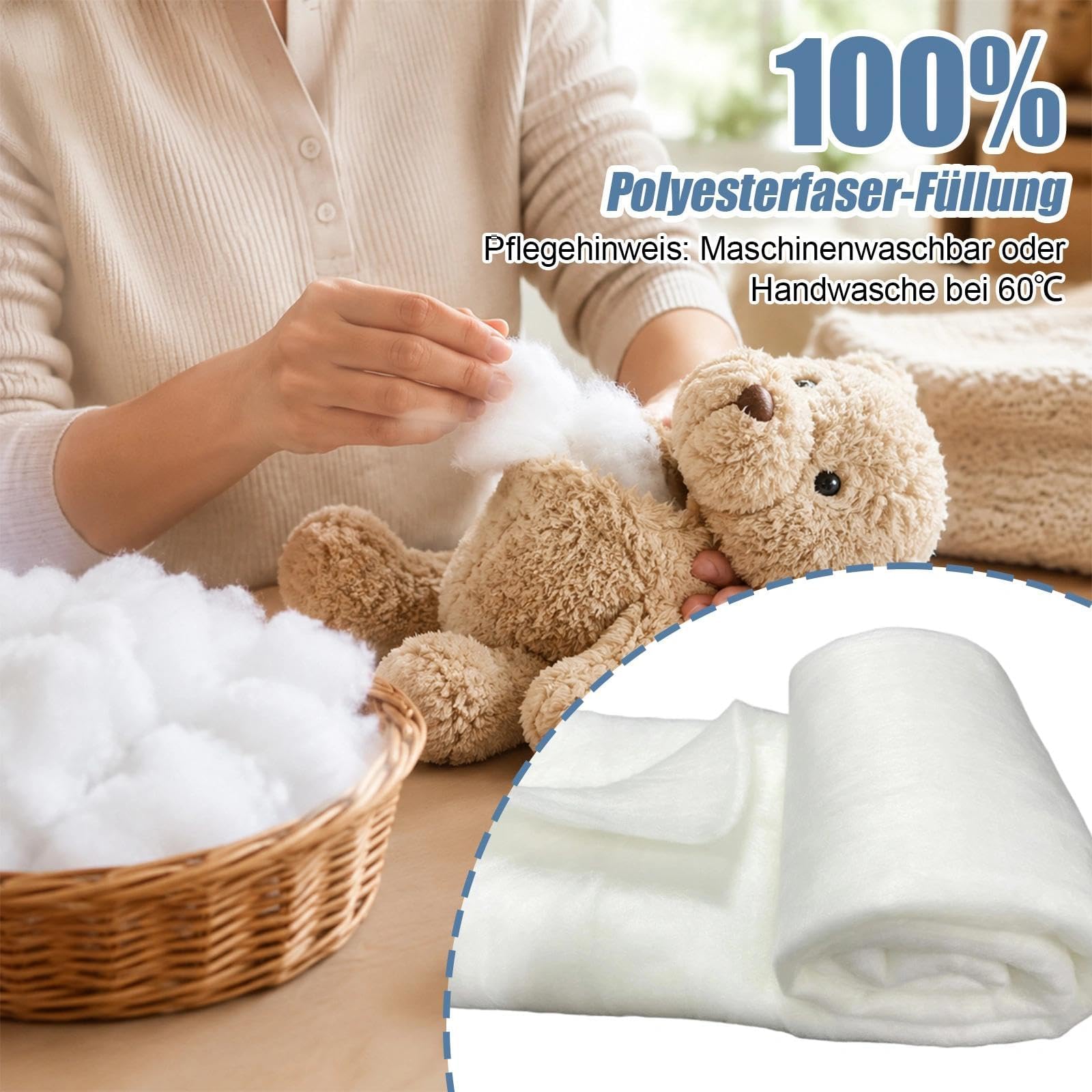 Polsterwatte Volumenvlies Non-Woven Wadding 100 g/m² | 160 cm x 10 m | 100% Polyester allergieverträglich & flammhemmend Füllwatte für Kissen, Bettwaren & Handwerk