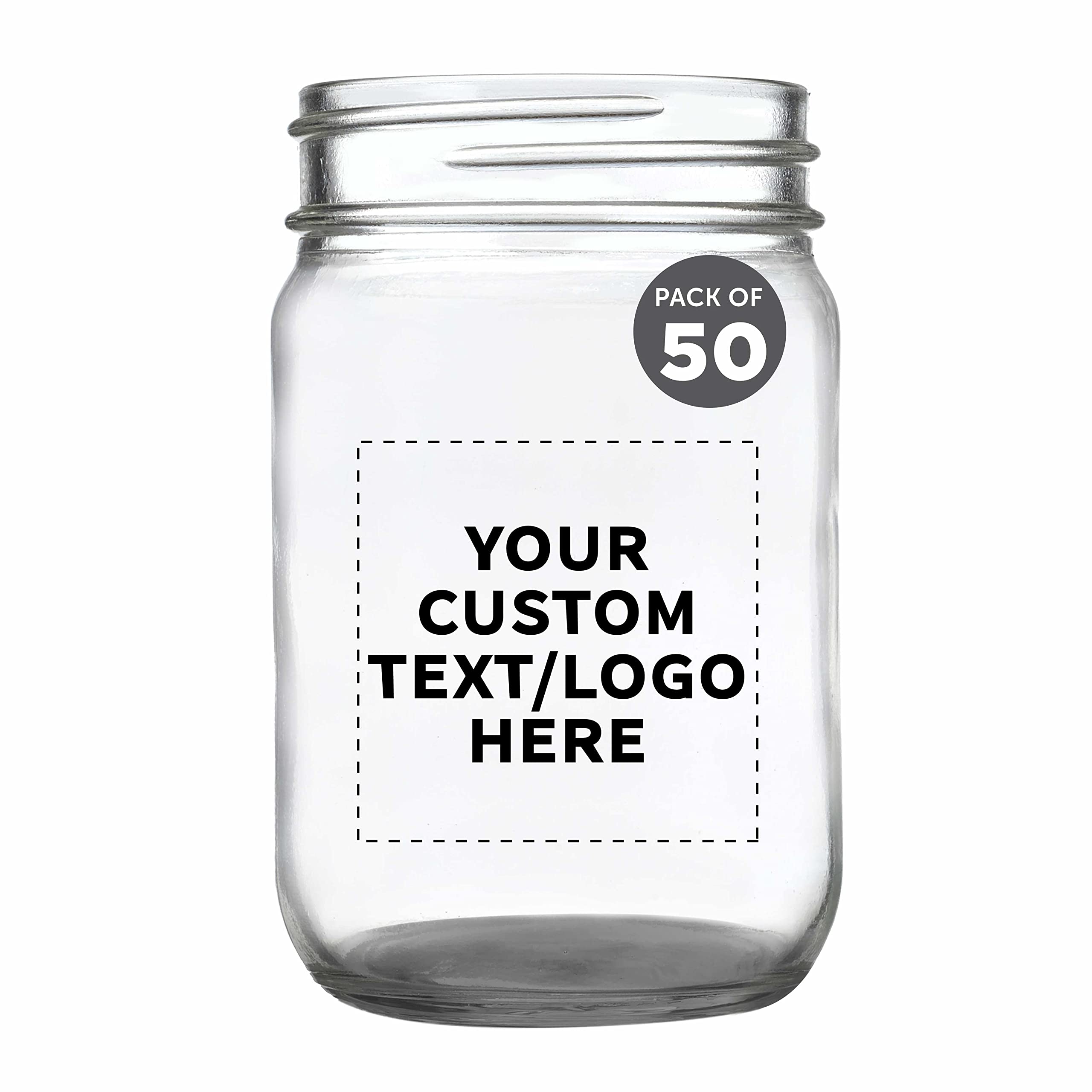 DISCOUNT PROMOS Custom Decorating Mason Jars 12 oz. Set of 50, Personalized Bulk Pack - Glass Jars for Overnight Oats, Candies, Fruits, Pickles, Spices, Beverages - Black