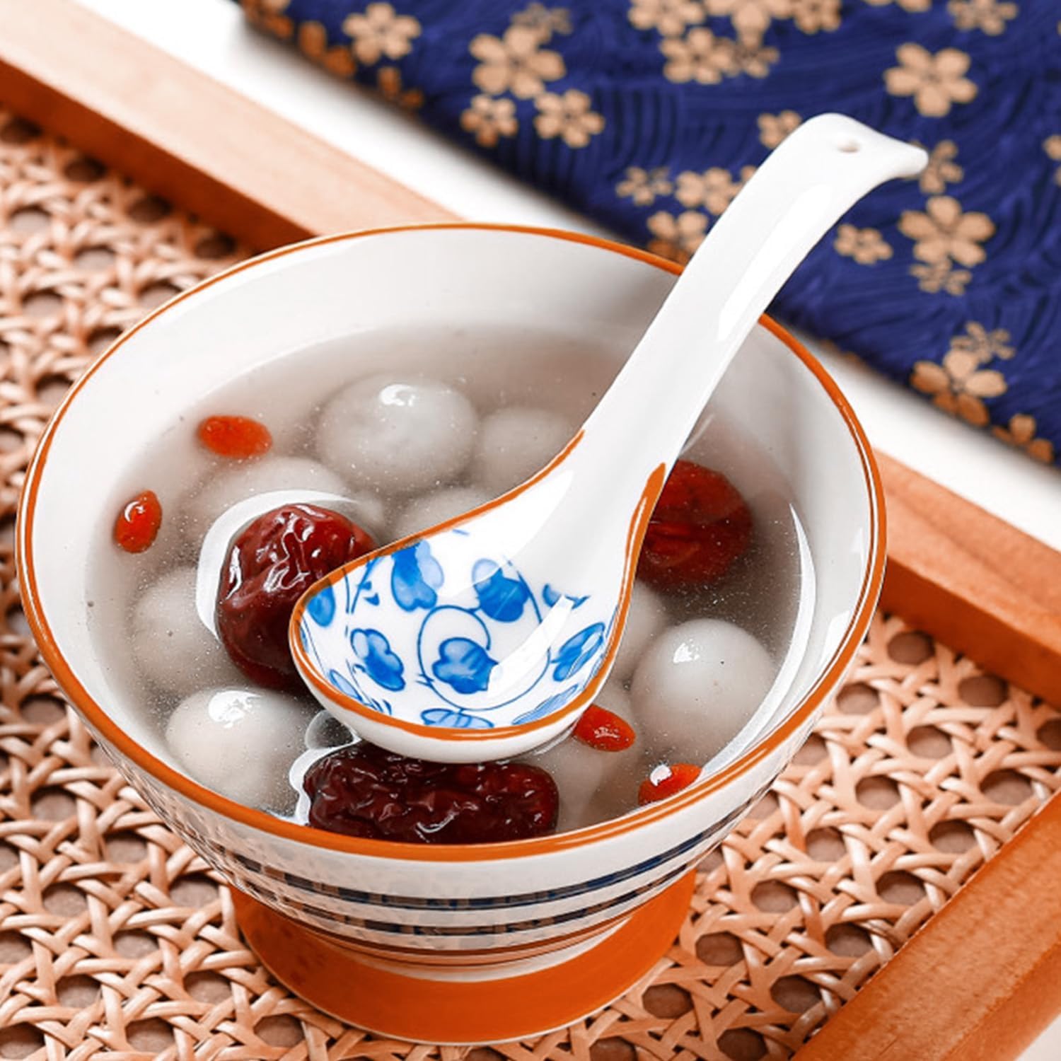 4 Pcs Soup Spoons, 6.3 Inches Ceramic Spoon Japanese Spoons Asian Soup Spoon Ramen Spoon for Pho Cereal Wonton Dumpling Miso