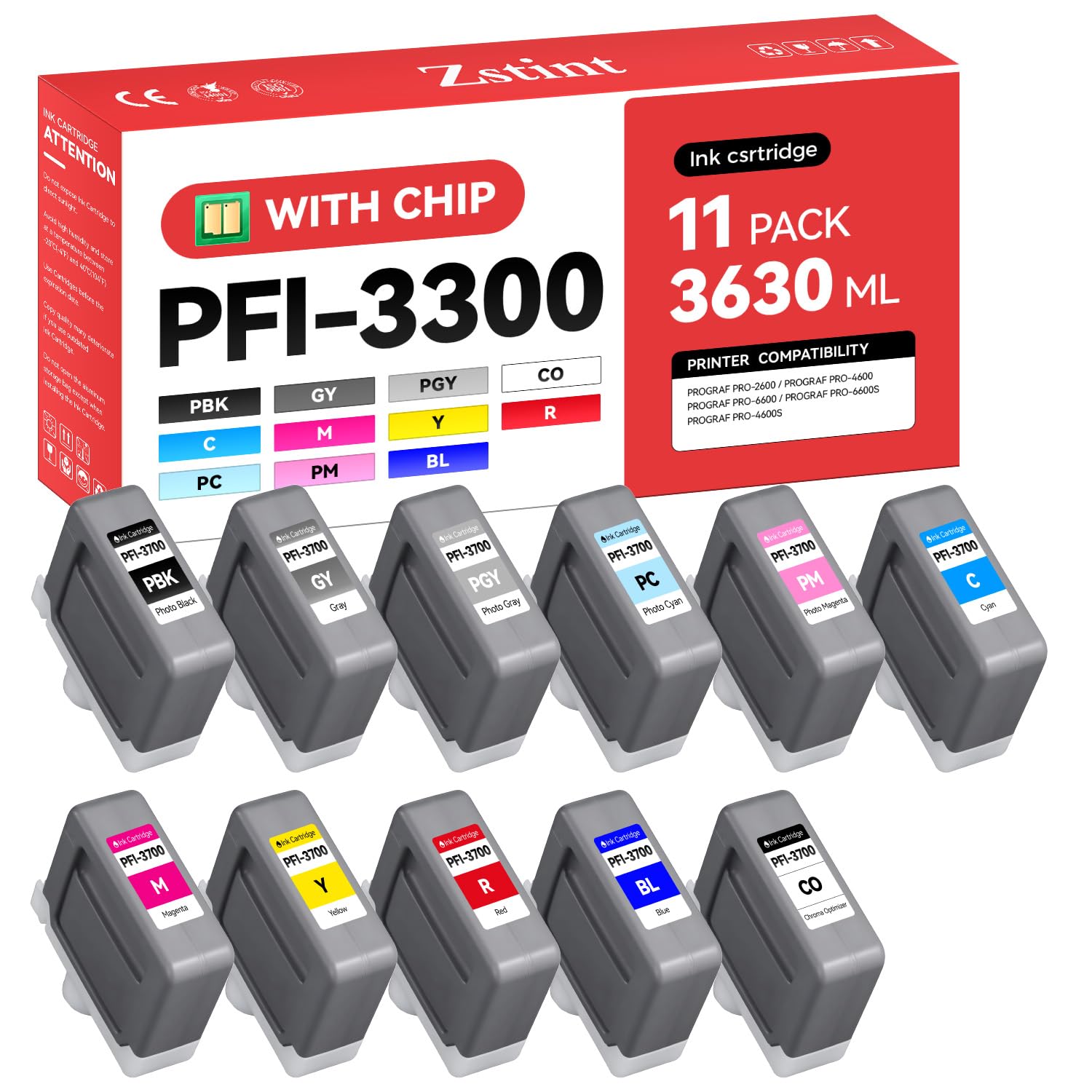 PFI-3300 Pigment Ink Tank Set 11-Pack 330ml High Capacity Replacement for Canon PFI-3300 PFI3300 Ink Cartridges Compatible for Canon imagePROGRAF PRO-2600 PRO-4600 PRO-6600 PRO-6600S PRO-4600S Printer