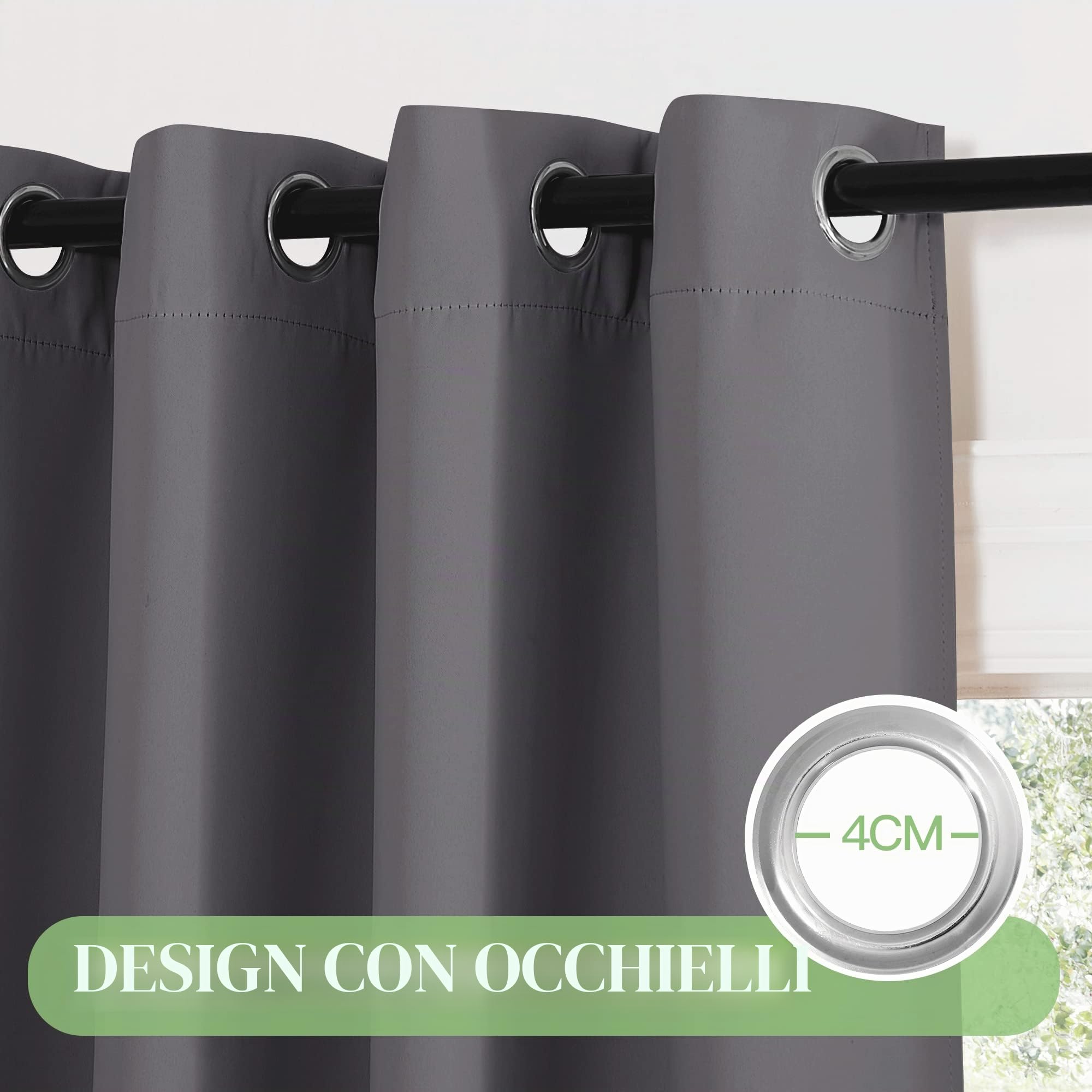 KGORGE Tende Oscuranti per Interni 2 Pezzi L 200 x A 220 CM Tenda Divisoria Termica Isolante con Anelli per Soggiorno Curtains Camera da Letto Moderna, Grigio