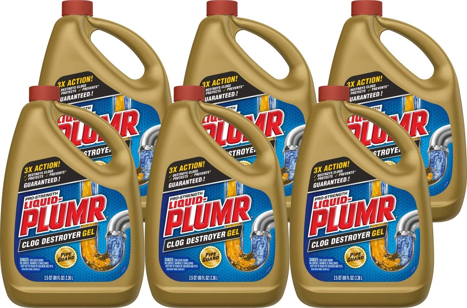 Liquid-Plumr Pro-Strength Full Clog Destroyer Plus PipeGuard, 80 Ounces (00228) (Pack of 6) (Package May Vary)