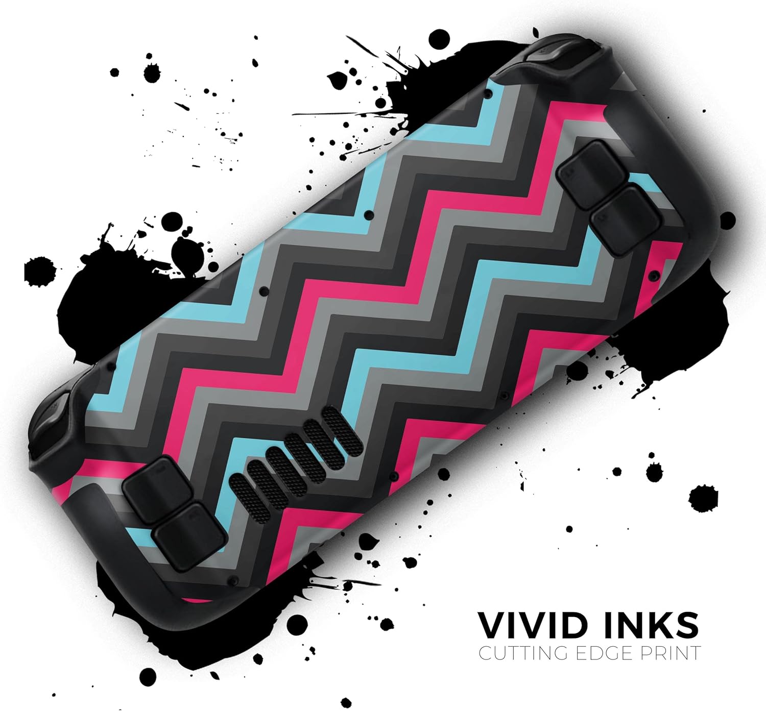 Compatible with Steam Deck - Skin Decal Protective Scratch-Resistant Removable Vinyl Wrap Cover - Sharp Pink & Teal Chevron Pattern