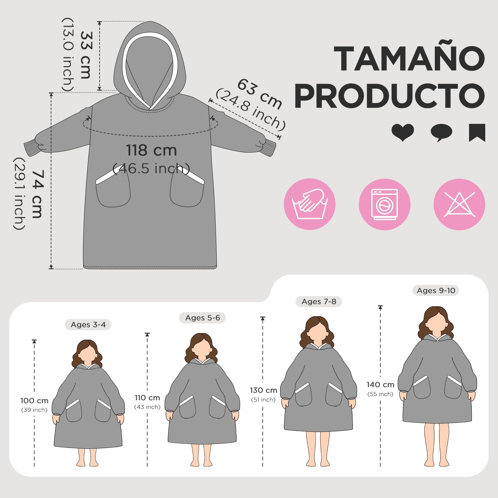 OLAOLA Sudadera con Capucha de Gran Tamaño para Niños, Manta de Forro Polar Sherpa con Mangas y Bolsillos, Suave Cálida y Acogedora Sudadera Manta para Niñas Niños