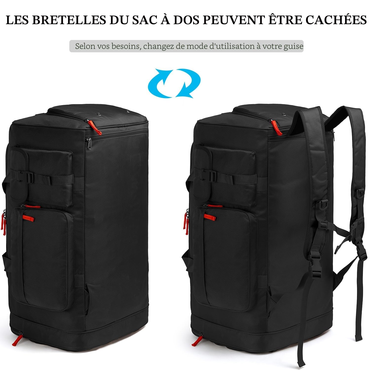 Sac de Voyage Homme 70L Grand Sac a Dos Week-End/Sport avec Compartiment à Chaussures pour Sport, Fitness, Voyages, Camping Duffel Bag, Noir