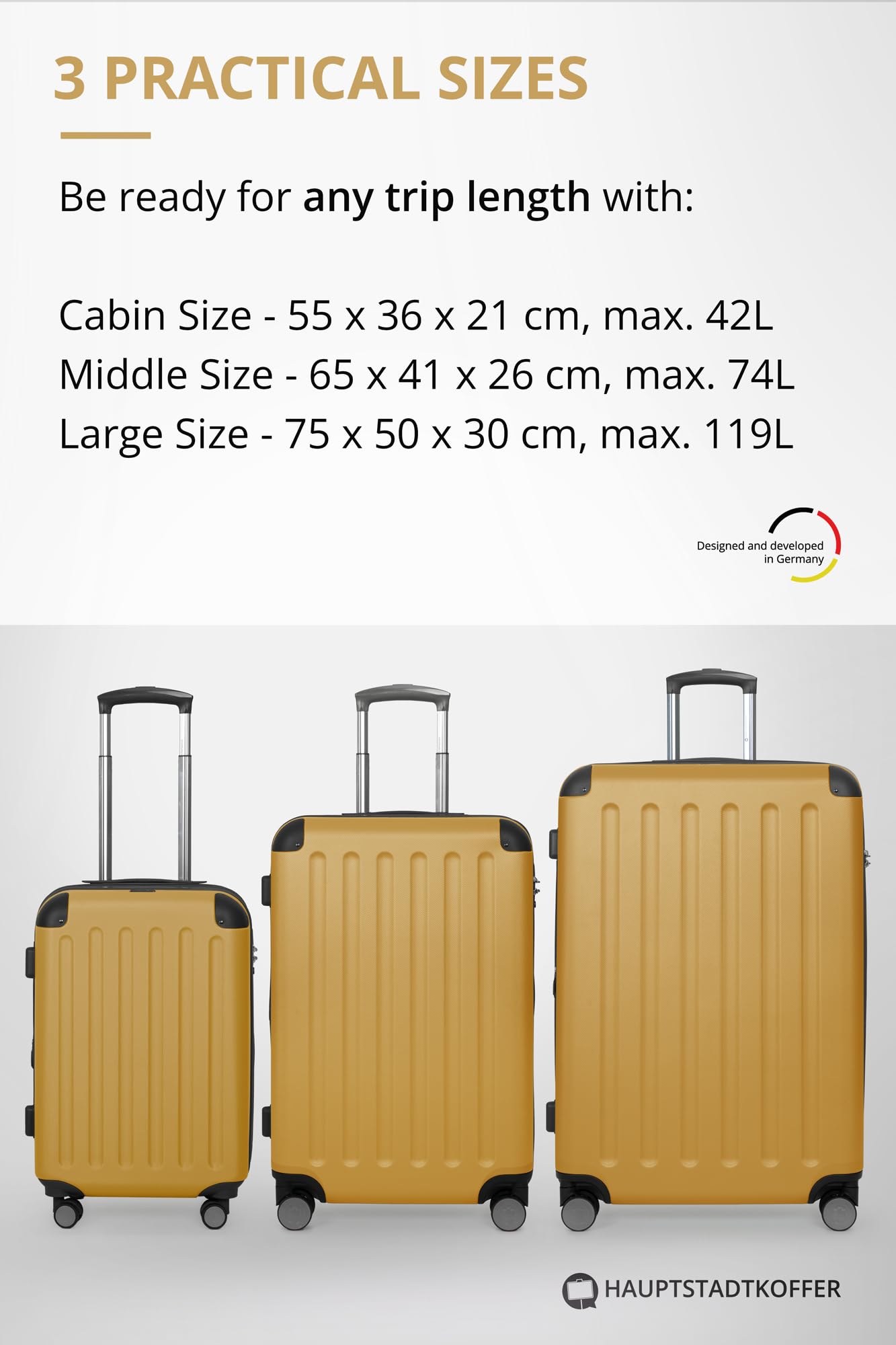 HAUPTSTADTKOFFER - Spree - Maleta rígida, Trolley expandible, Equipaje de Viaje, 4 Ruedas Dobles, TSA, 65 cm, 74 litros, Champán — view 213
