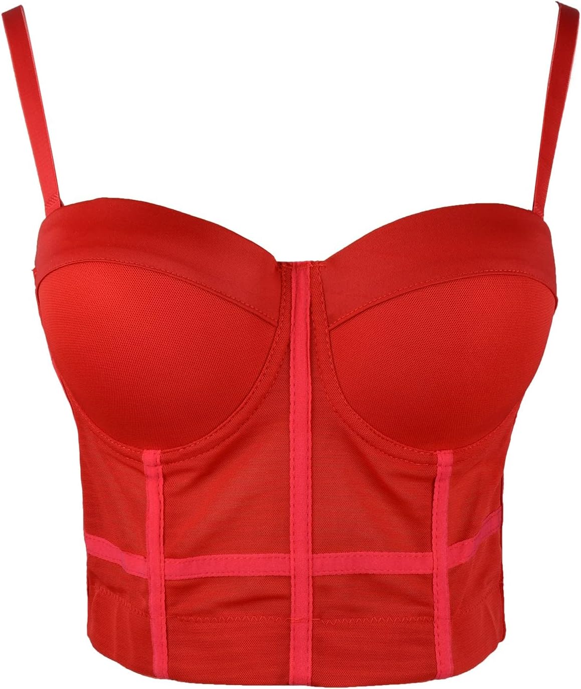 ELLACCI Women's Sexy Red Mesh Push Up Corset Bustier Bra Club Party Cropped Top - Image 7