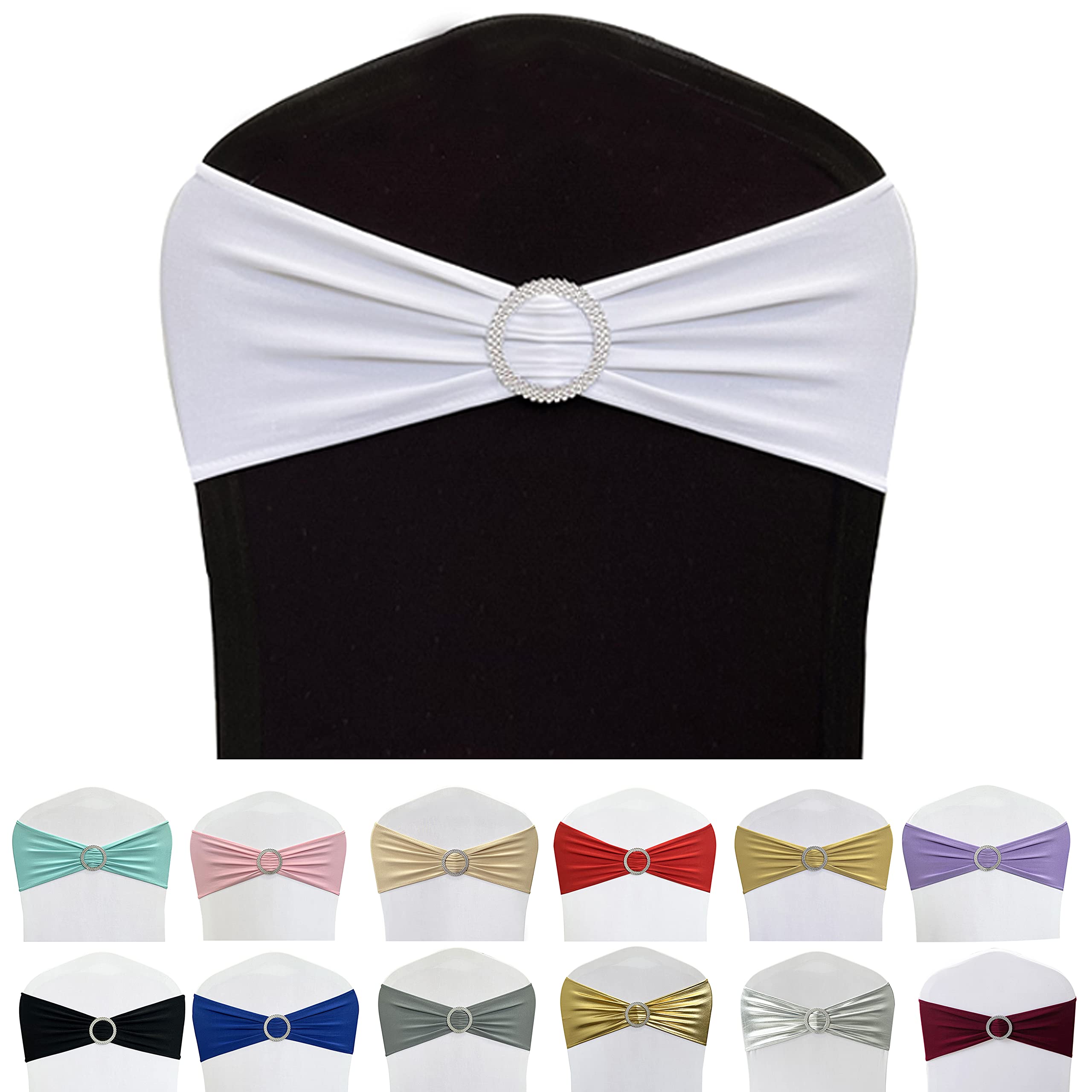 Spandex Chair Sashes Bands, White, 50PCS