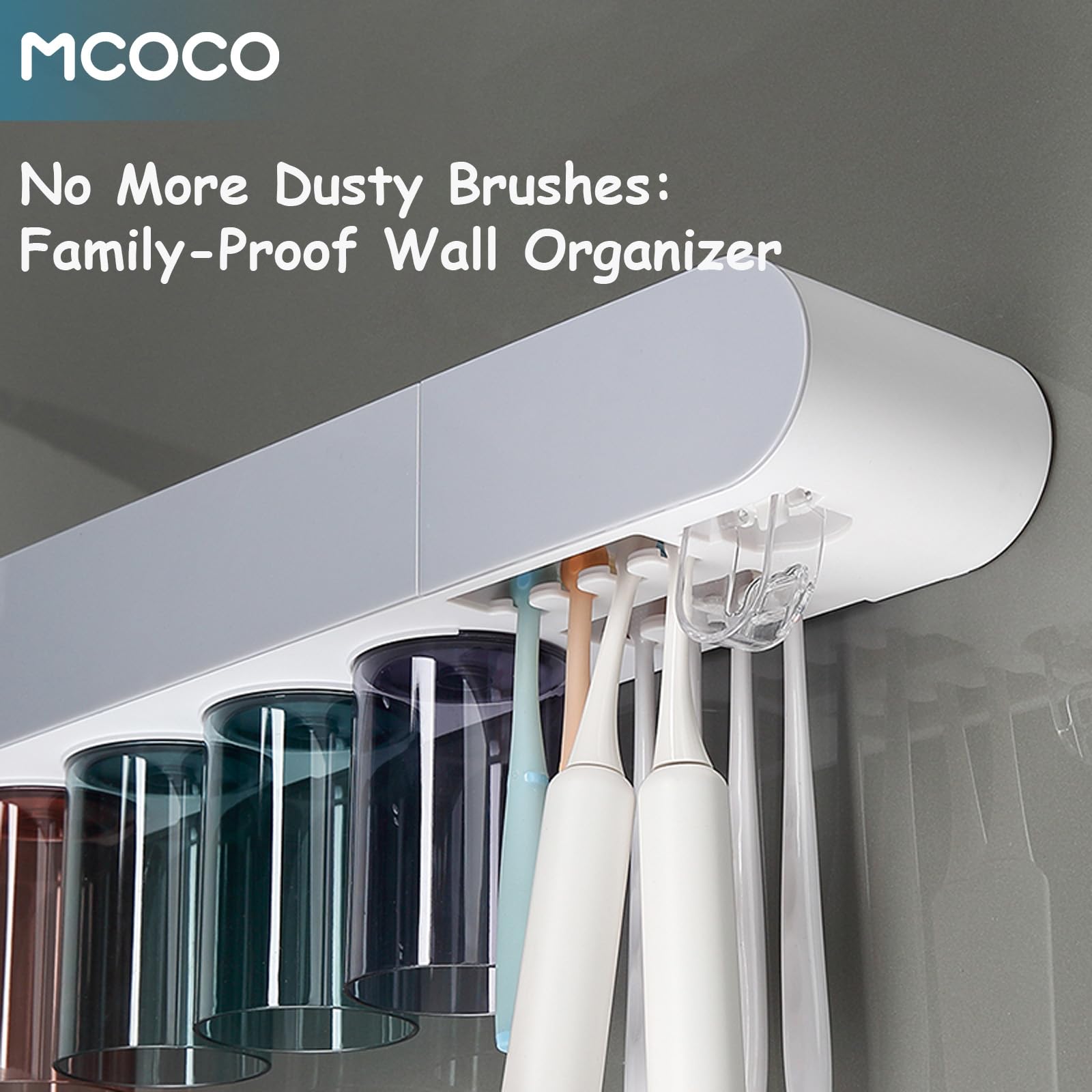 Soporte magnético para cepillos de dientes para baño, soporte magnético para cepillos de dientes con bandeja de gran capacidad y cajón para cepillos de dientes, 4 tazas, color gris