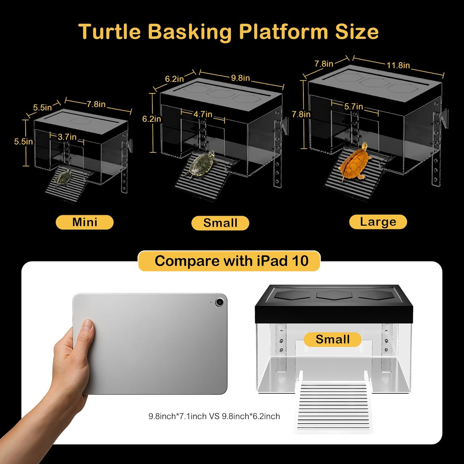 Turtle Basking Platform,9.8*6.2*6.2inch Small Land Elevated Topper Decor,Red Eared Slider Hanging Habitat Enclosure Cage,Cuckold Tank with Lid,Tortoise House for Semi Aquatic Baby Terrapin