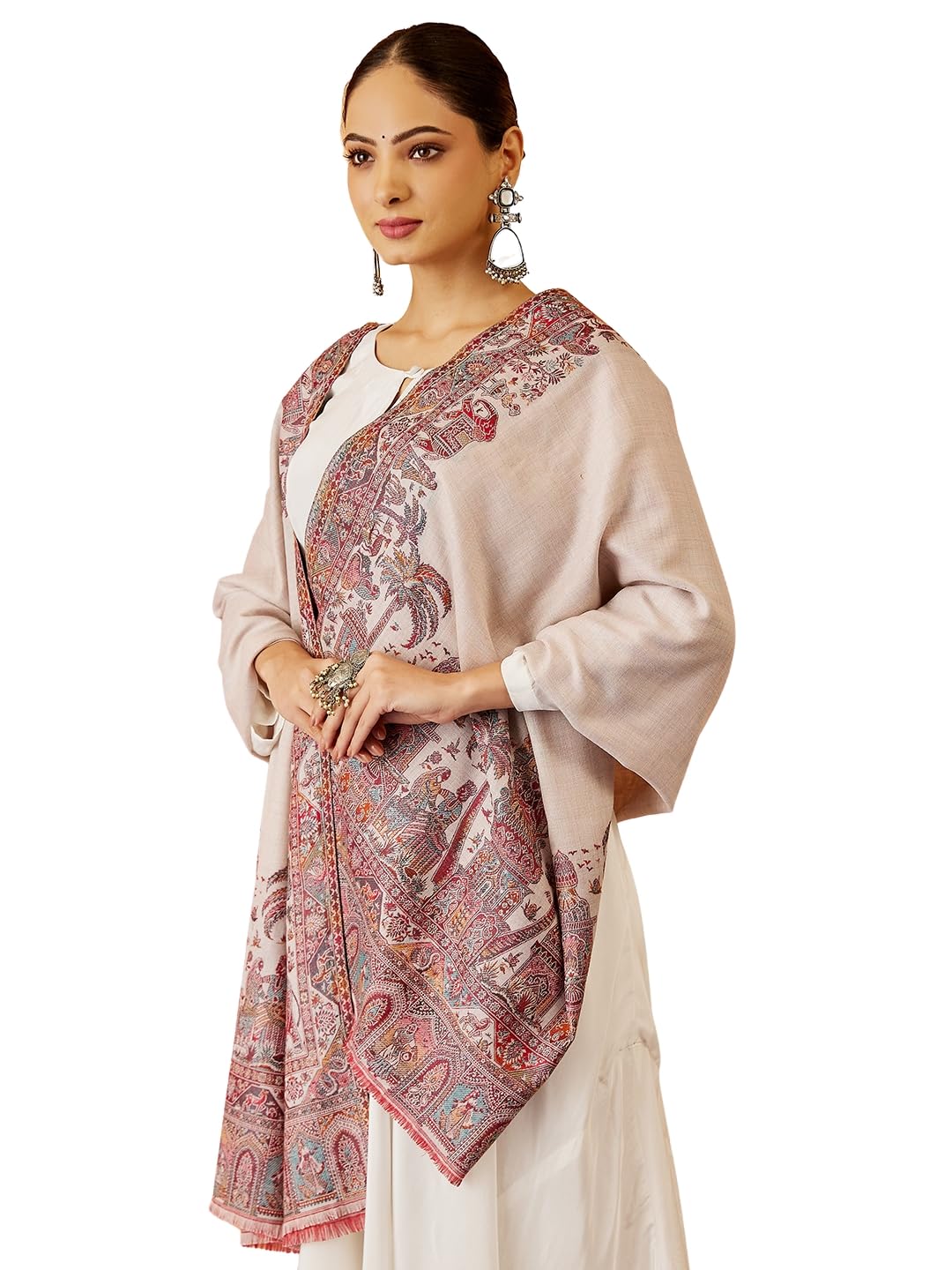 Women Rajwada Kashmiri Jamawar Woven Shawl, Kaani Jacquard Shawls, Stole, Wraps, Luxury Pashmina Evening Wrap (Size: 101X203 CM)