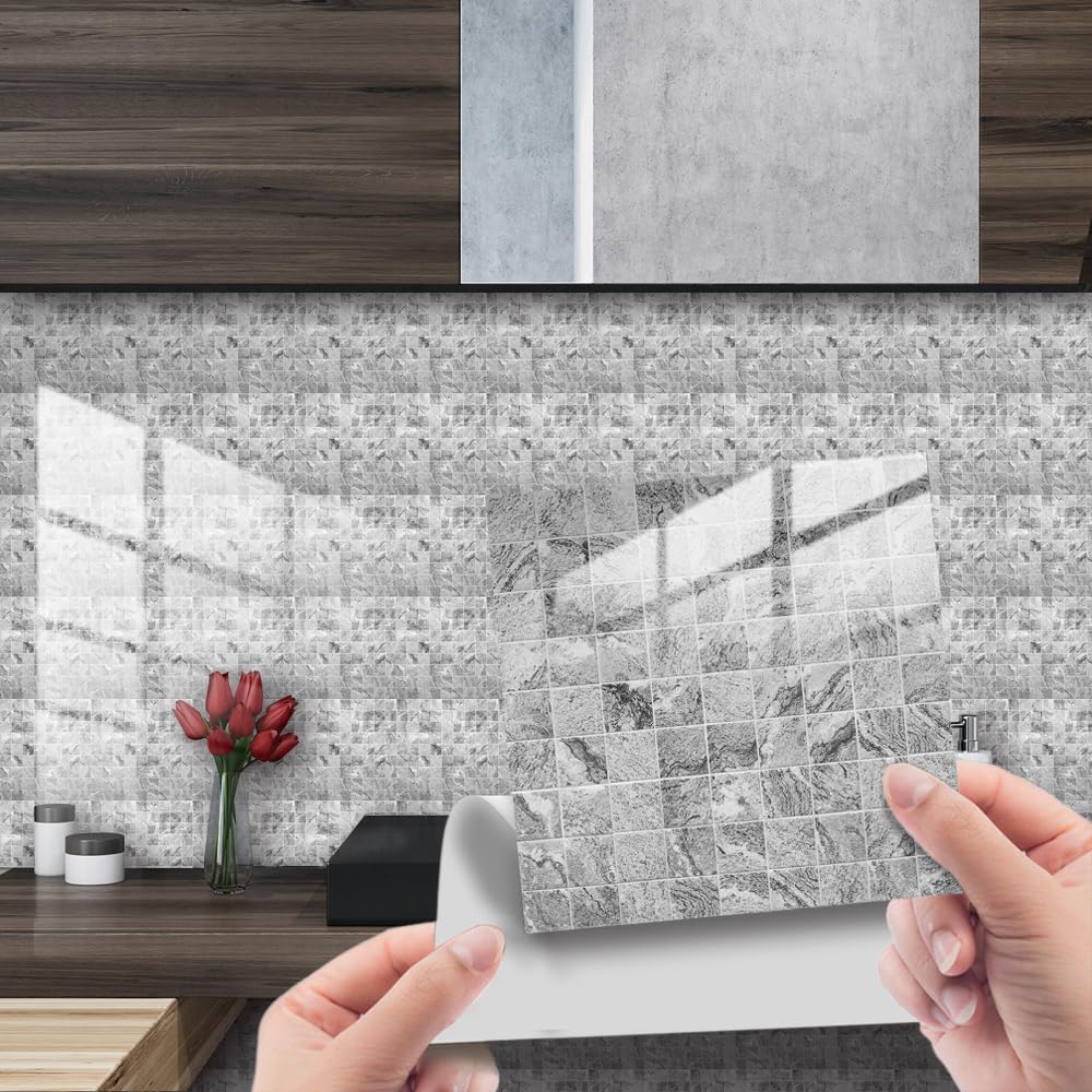 Revêtement Adhésif Cuisine Hode Autocollants Carrelage Style Marbre Vert - Lot De 24 - 15x15cm - Étanche Et Résistant Carrelage Imitation Marbre