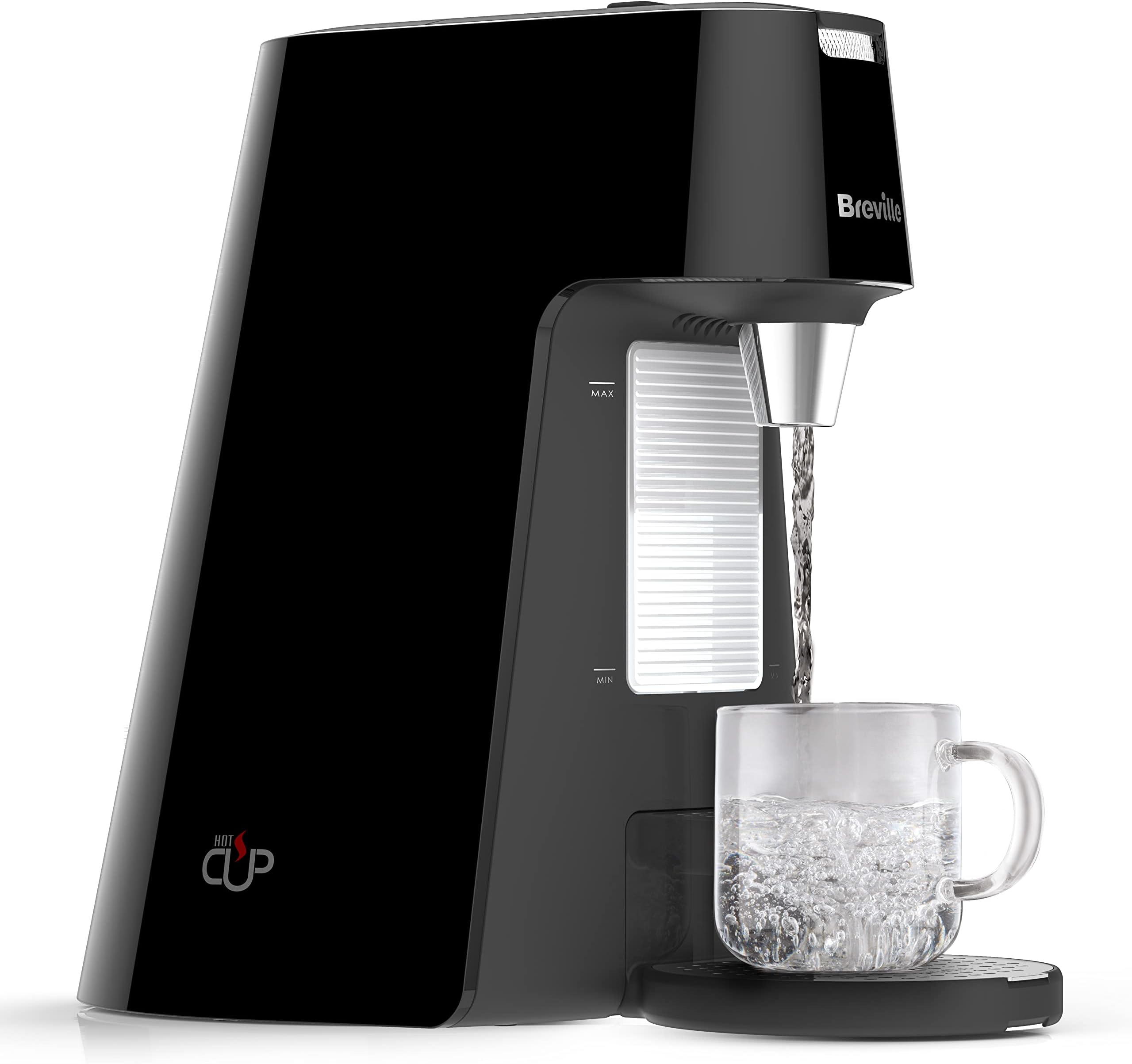 Breville HotCup Hot Water Dispenser | 1.7 Litres with 3 KW Fast Boil | Pre-set cup fill, with manual “STOP” button | Energy-efficient use | Gloss Black [VKT124]