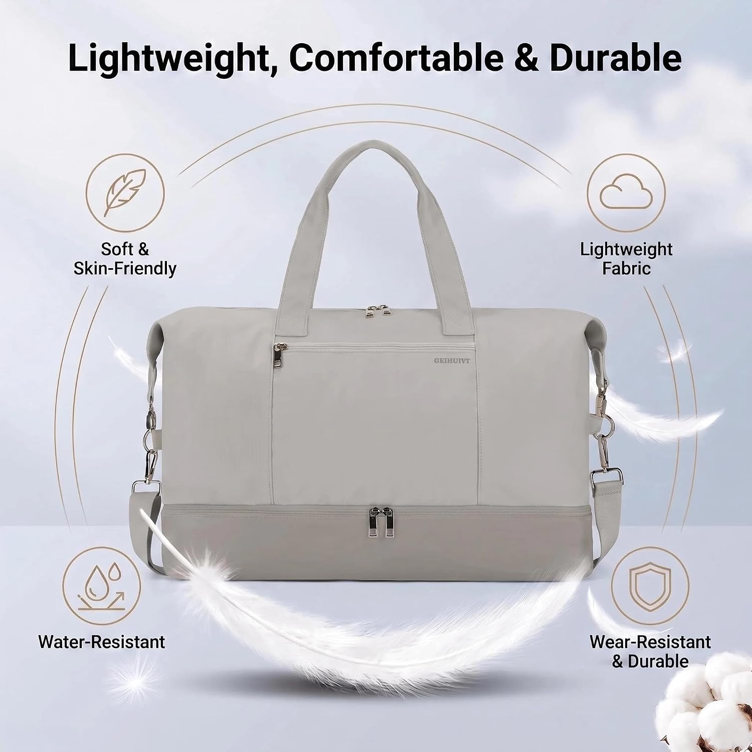 Oeihuivt Weekender Bags for Women - 20.5 Inch Large Travel Duffel Bag 2-Piece Set with Shoe Compartment, Heavy-Duty Canvas & Leather Carry On Overnight Tote (Airplane Approved) image 2
