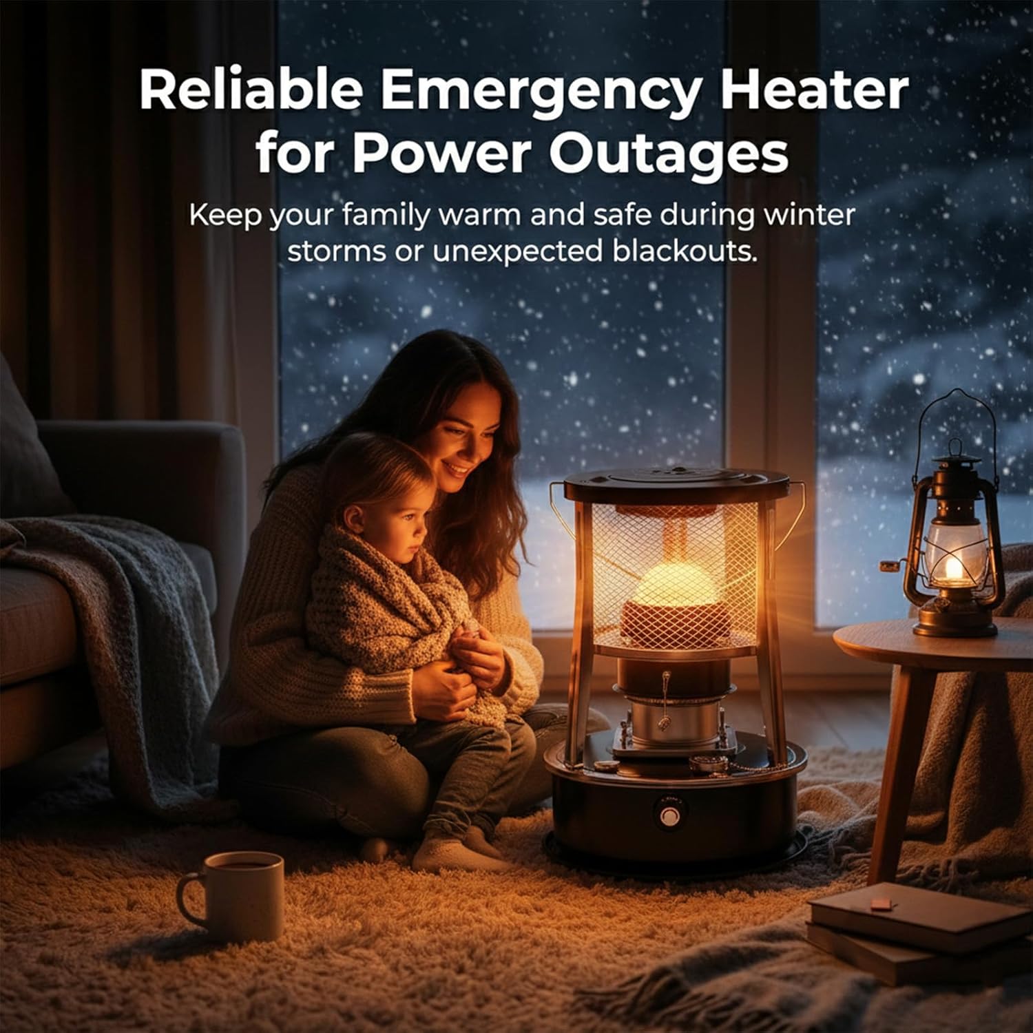 Indoor Heater Non-Electric, 9000 BTU Portable Kerosene Heater for Indoor & Outdoor Use, with Cooking Function, 6 Wicks & Bag, Height Adjustable for Camping, Emergency Heat & Survival (Black)