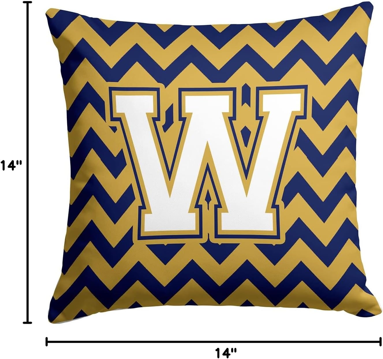 Caroline's Treasures CJ1057-WPW1414 Letter W Chevron Navy Blue and Gold Fabric Decorative Pillow 100% Machine Washable Pillow, Indoor or Outdoor Decorative Throw Pillow for Couch, Bed or Patio