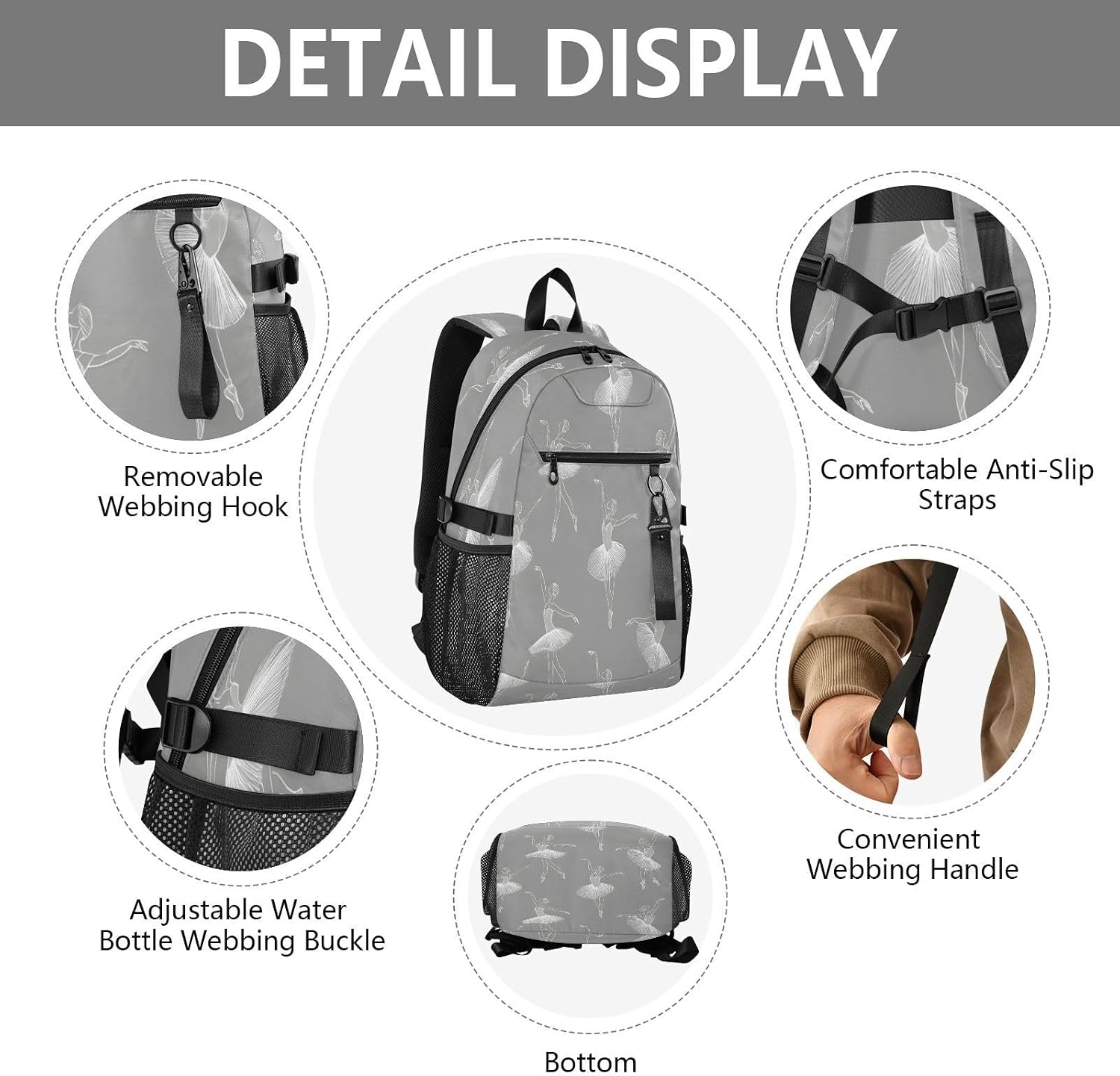 ALAZA White Line Drawing Ballet Dancer Pattern Backpack Travel Laptop Backpack Purse for Women Men Teens Girls School Bag College Bookbag Water Resistant Casual Daypack image 4