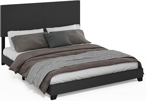 Miniatura 107 de Furinno Pessac - Marco de cama tapizado, piel sintética blanca, tamaño individual XL Blanco,Negro -,Glacier,Negro (plain