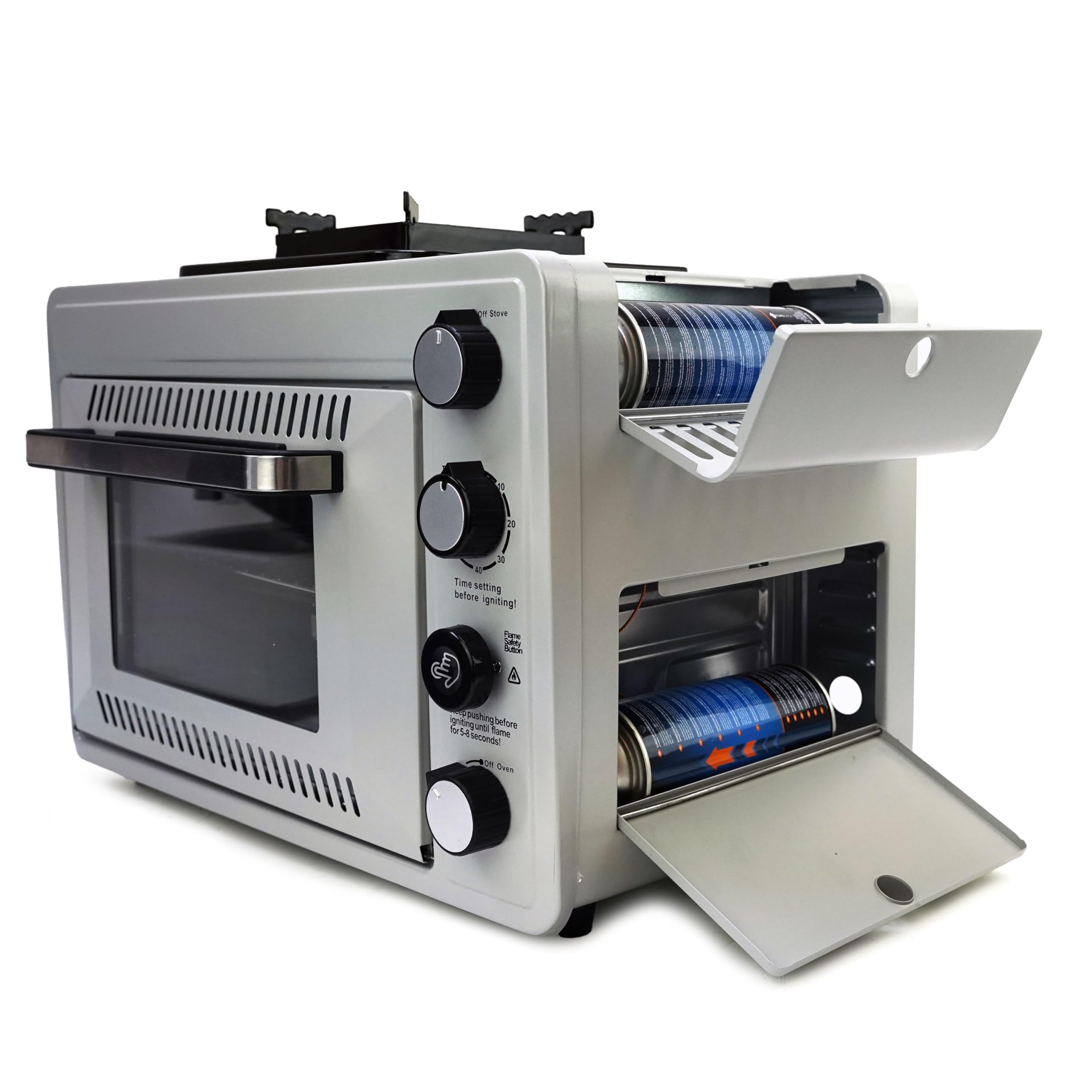 Tragbarer Gasofen für 227 g Gaskartuschen – Campingofen mit Brenner – 25,2 Liter – 2,1 kW – Elektronische Zündung – Outdoor & Zuhause