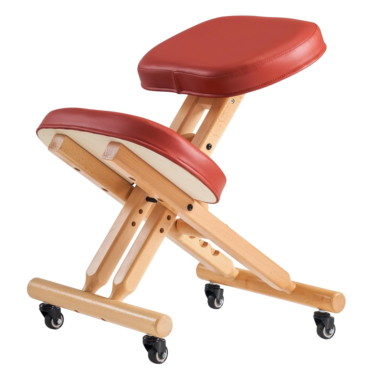 Master Massage Comfort Wooden Kneeling Chair Posture Thick Cushion Seat Office and Home Rolling Adjustable Cinnamon Color Master Massage Comfort Wooden Kneeling Chair Posture Thick Cushion Seat Office and Home Rolling Adjustable Cinnamon Color