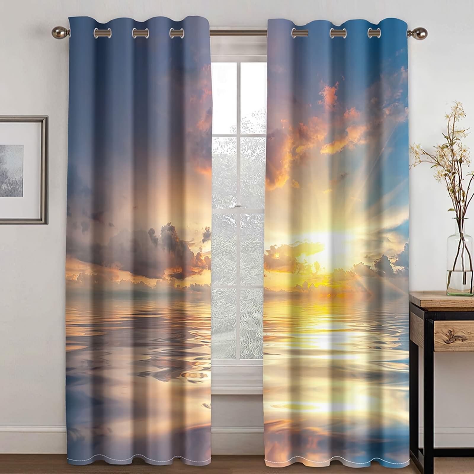 Zasłona okienna Łazienka, zasłony kuchenne zaciemniające jasnoszary żółty krajobraz wschodu słońca poliester 2 panele 488 x 229 cm