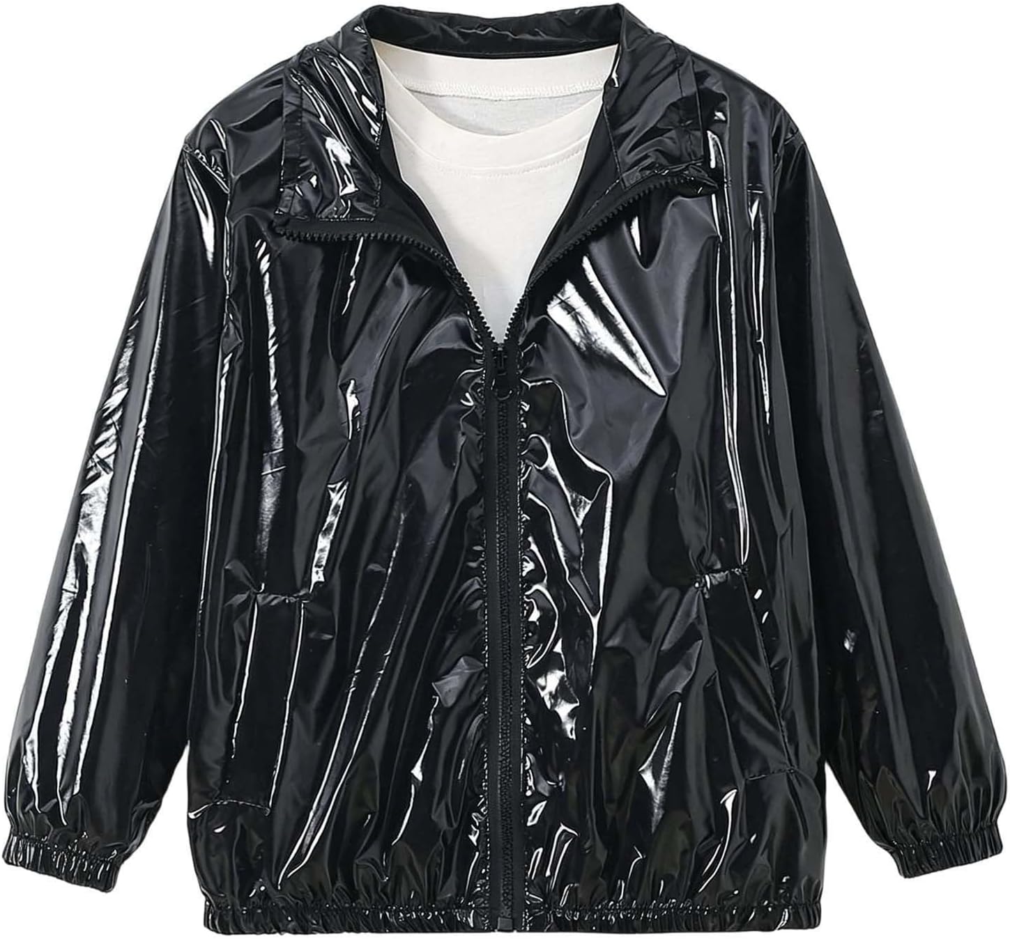 Kids Metallic Shiny Cropped Zip Jacket Y2K Party Costume