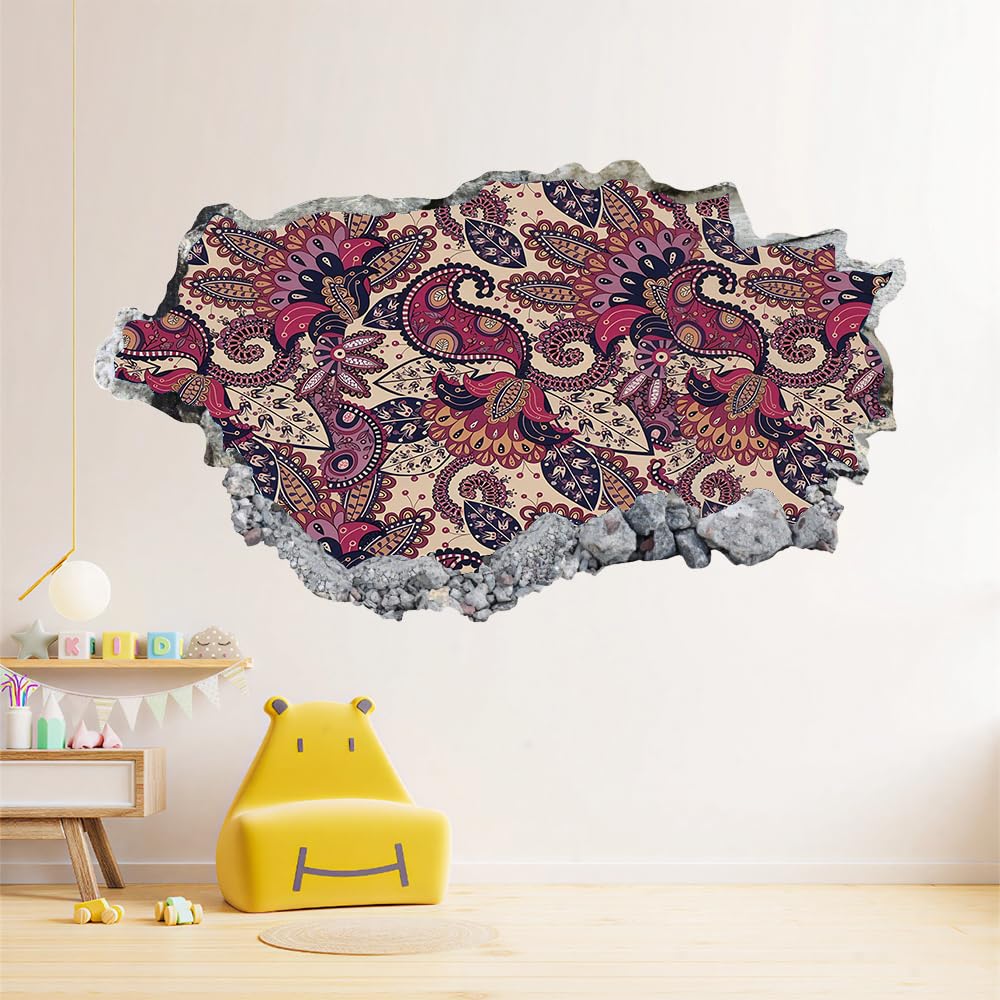 3D Wandtattoo Durchbruch Wanddeko Paisley-Muster Wanddurchbruch sticker Wandbild Wandsticker Abstrakt Wohnzimmer Wanddeko Wandaufkleber für Kinderzimmer Mädchen Teenager Zimmer