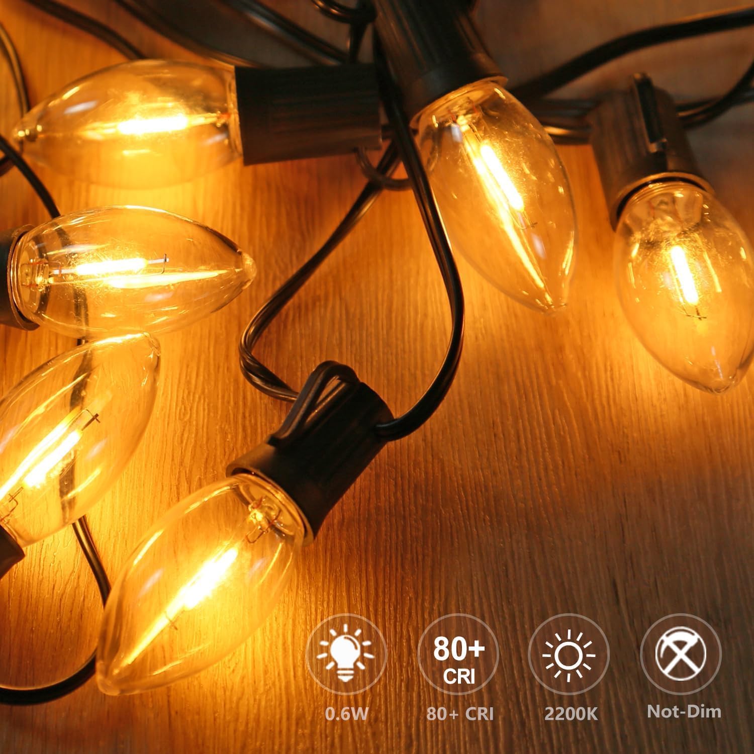 KGC C9 LED Replacement Christmas Light Bulbs-0.6W Equivalent to 7W, Warm White 2200K, Shatterproof & Waterproof Plastic Bulb (Warm White, 100 Count (Pack of 1))