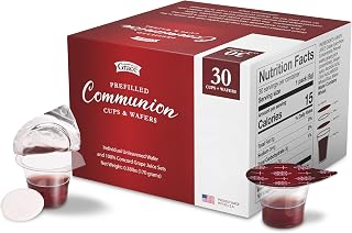 Prefilled Communion Cup and Wafer Set - Box of 30 Bread and Grape Juice for Holy Communion