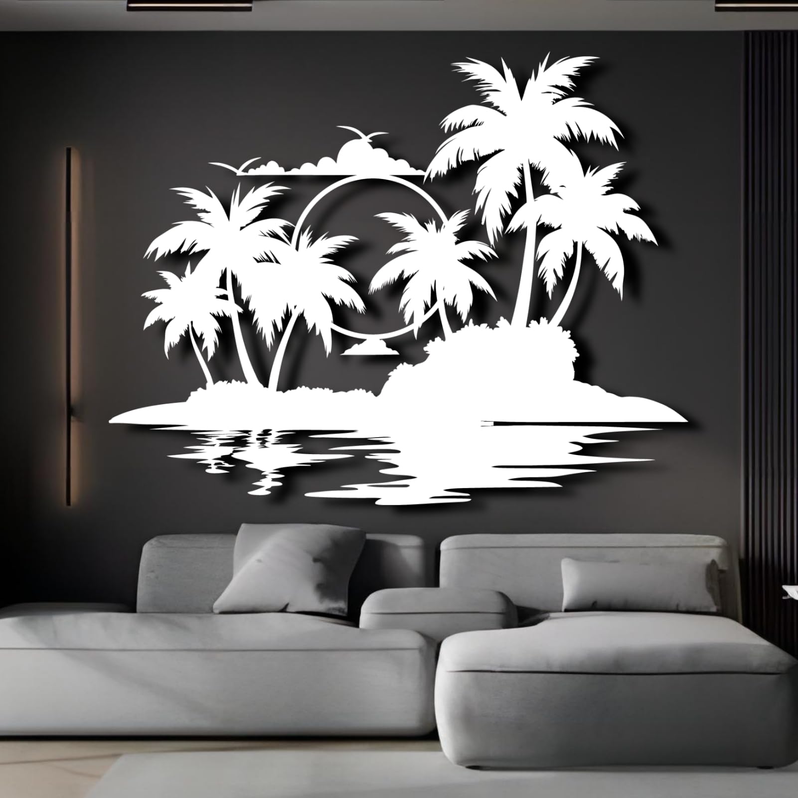 Lunwall Palmier en métal, décoration murale en forme de palmier tropical, 76 x 60 cm, support mural, intérieur et extérieur, noir
