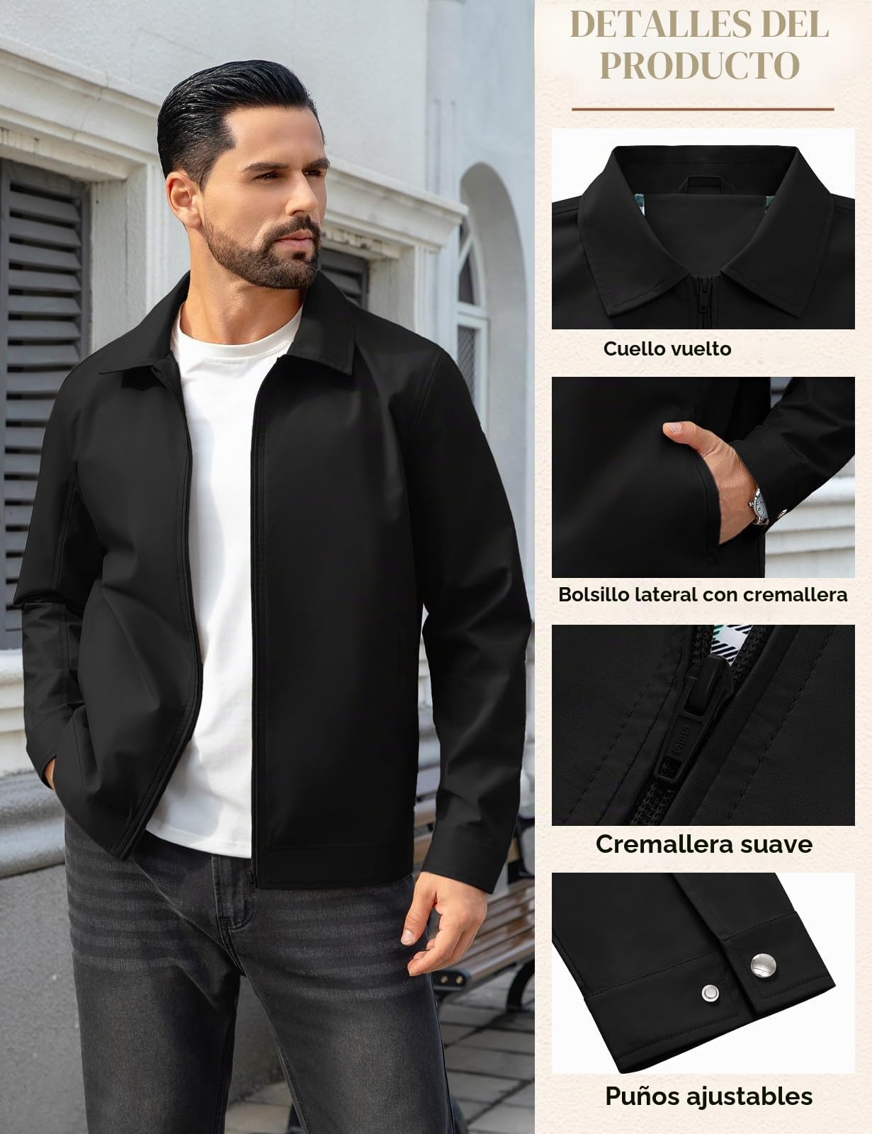 Voqeen Cazadora Hombre Entretiempo Chaquetas Casual Ligeras Repelentes al Agua Primavera Verano Chaqueta Bomber Cortavientos Informal Con Cuello y Cremallera Completa Abrigo de Golf Para Exteriores