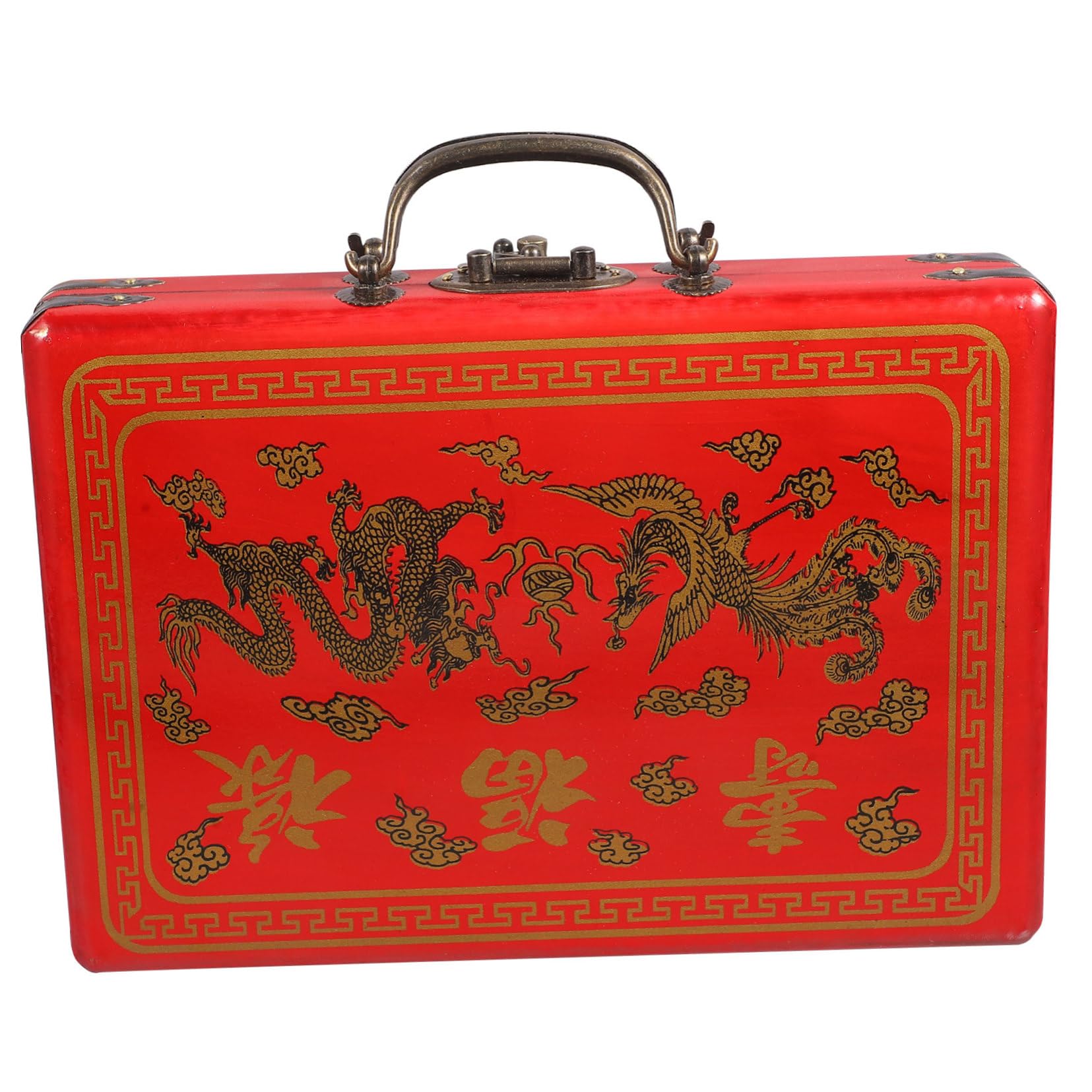 Boîte de rangement pour mahjong en bois rouge rétro et chic