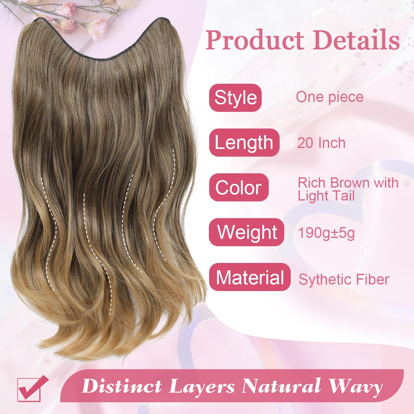 20inch Hair Extensions 1PCS Hair Extensions Clip Ins Wavy Hair Extension Soft and Natural Hairpieces for women