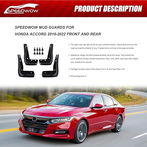 Miniatura 6 de SPEEDWOW Guardabarros de salpicadura para Honda Accord 10th 2018-2022, delantero y trasero de 4 piezas (no requiere taladrar)