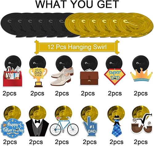 Miniatura 6 de Tifeson Decoraciones para el Día del Padre, 36 espirales colgantes de techo de aluminio para decoración de fiesta de cumpleaños del padre,