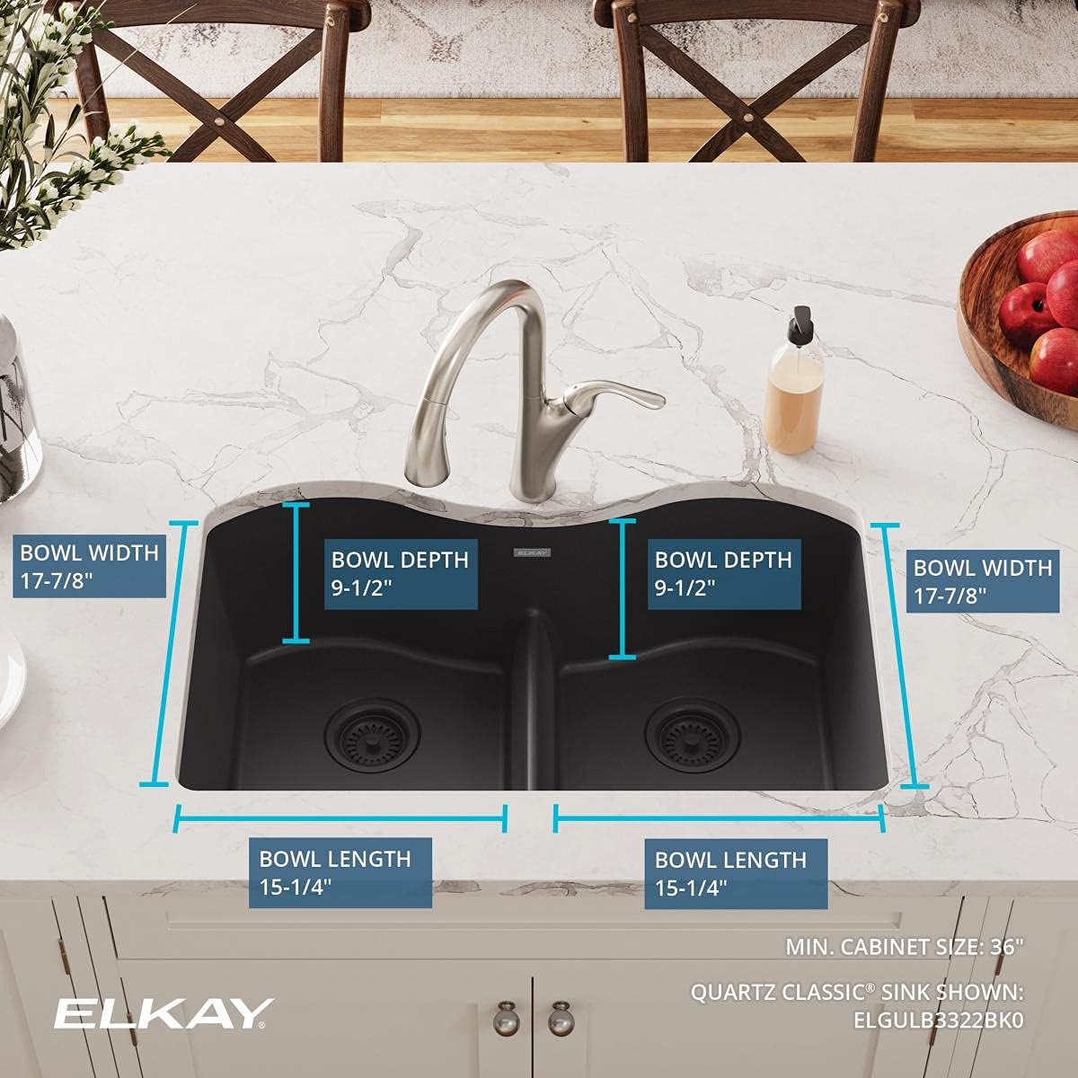 New Deal Elkay ELGULB3322BK0 Quartz Classic Equal Double Bowl Undermount Sink with Aqua Divide, Black Get Special Price Elkay ELGULB3322BK0 Quartz Classic Equal Double Bowl Undermount Sink with Aqua Divide, Black