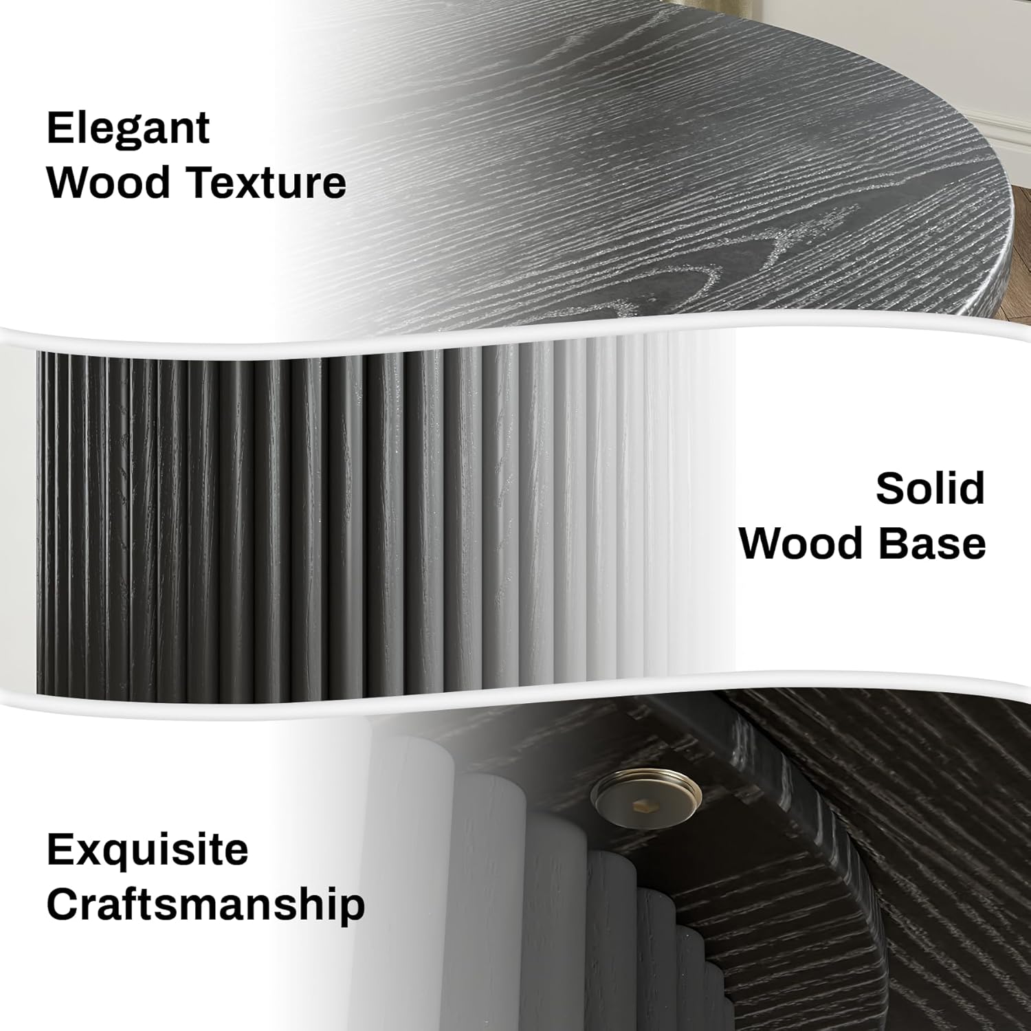 35.4" Round Wood Dining Table Fluted Kitchen Table Circle Dining Tables Modern Pedestal Tables Circular for 2-4 People, for Leisure, Coffee, Kitchen, Dining Room, φ35.4" x 30"H, Black