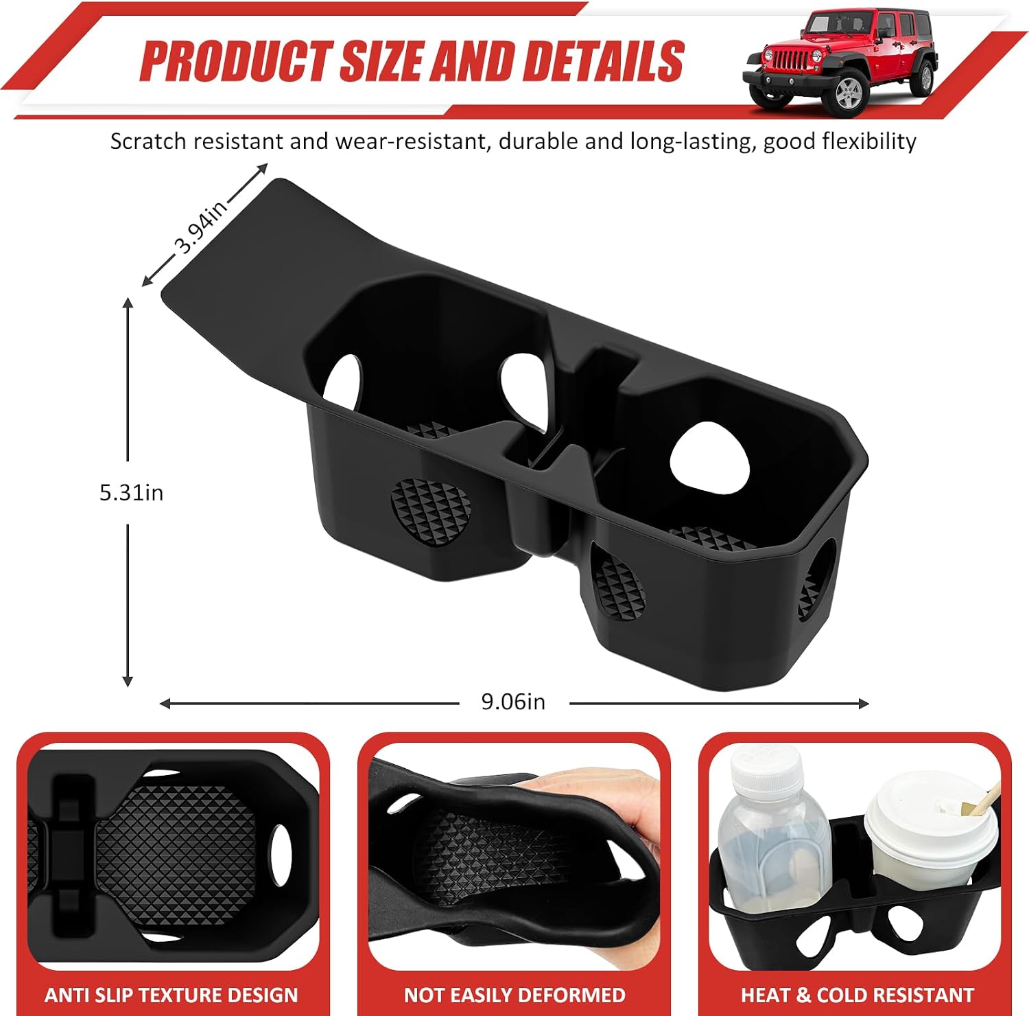 Cup Holder Coaster Fit for 2018-2025 Jeep Wrangler JL JLU 4XE/Gladiator JT Accessories, Cup Holder Mat Pad Inserts Interior CupHolder Liner for 2024 Jeep Wrangler(for Wrangler&Gladiator)