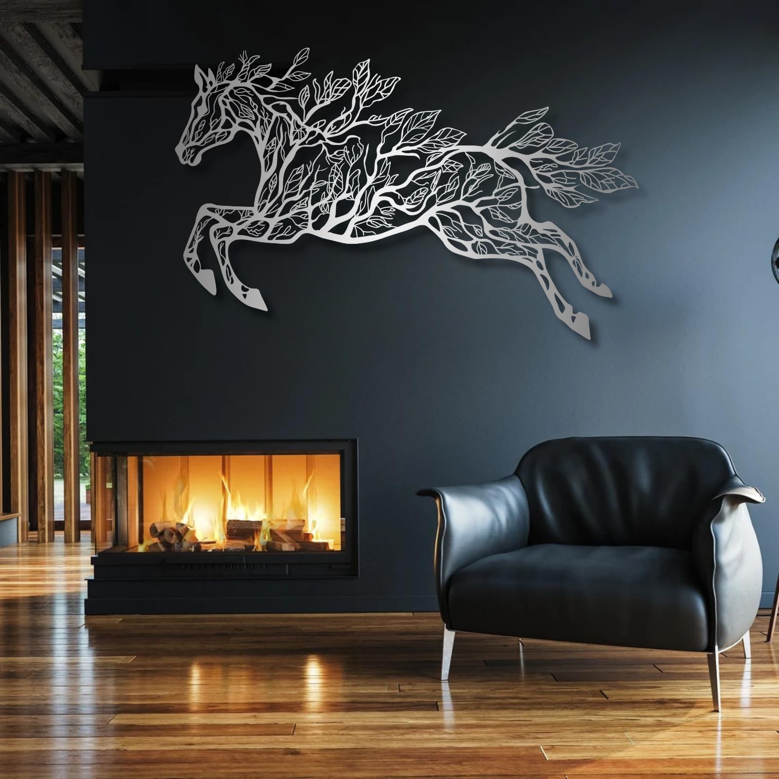Décoration murale métal cheval arbre argenté, l'idée cadeau idéale pour un bureau