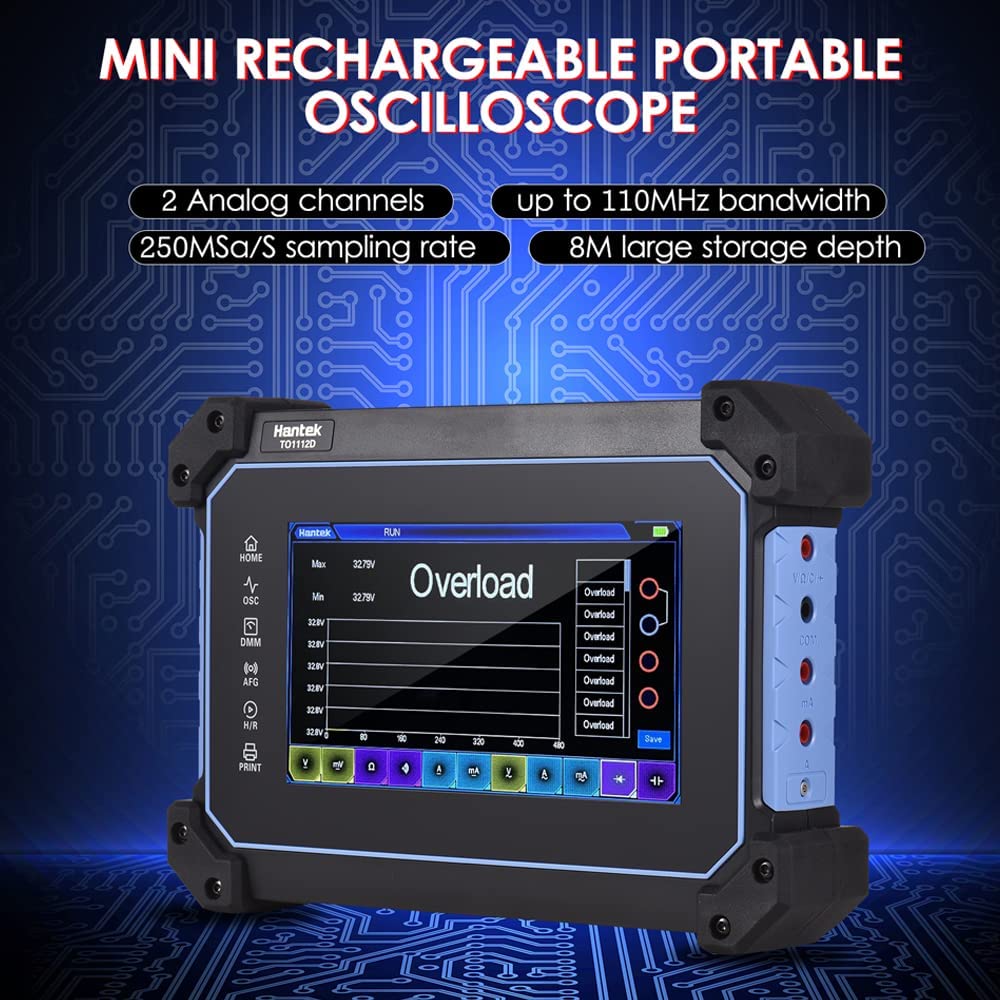 TO1112D 3 in 1 Digital Oscilloscope Multimeter, 2 Channel 110MHz Bandwidth 250MSa/s Sampling Rate 25MHz Signal Source(AFG) Arbitrary Waveform Signal Generator (TO1112D)